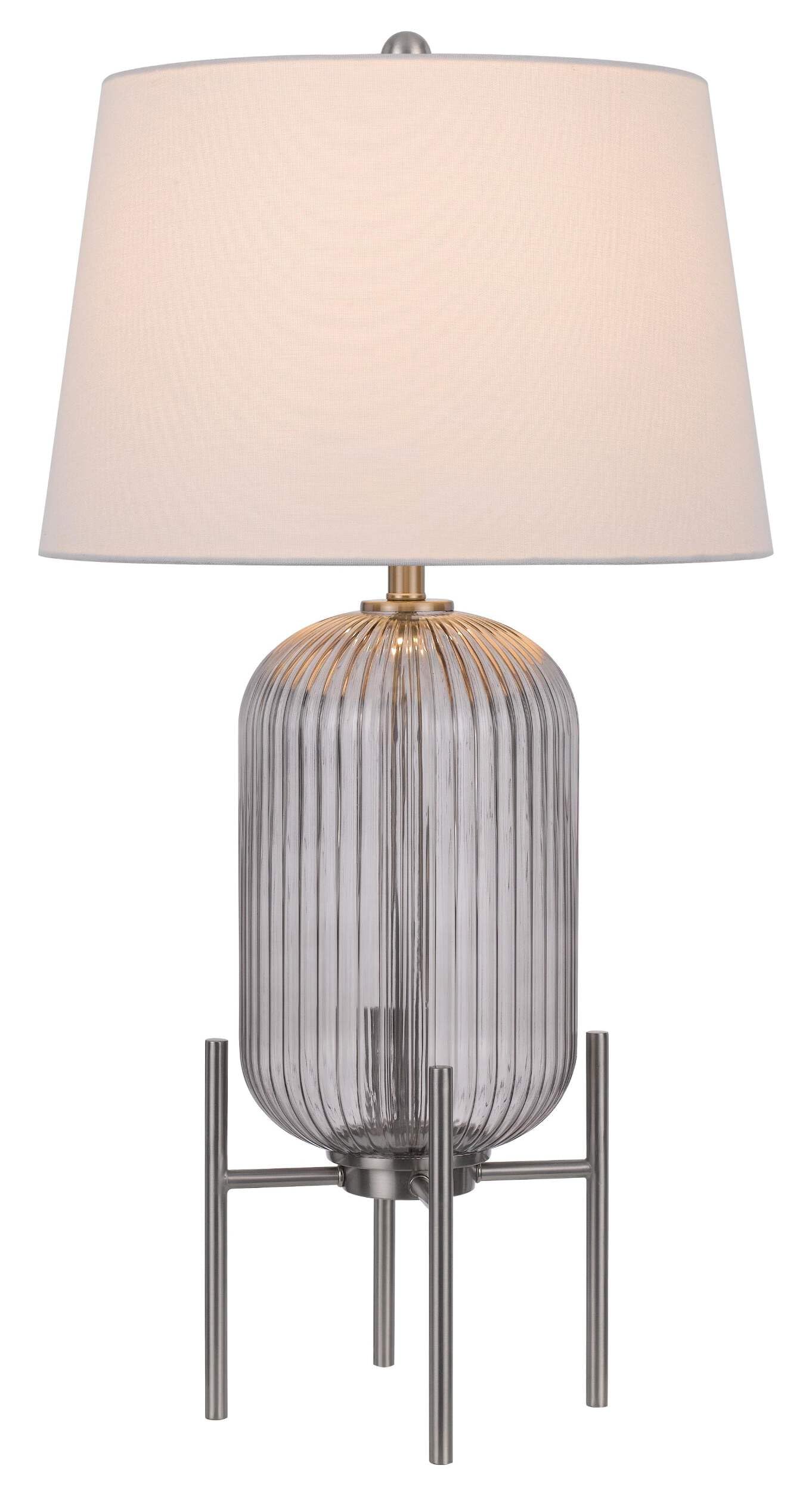 Homeroots 33 In. Nickel Glass Table Lamp With White Empire Shade, Model 524738
