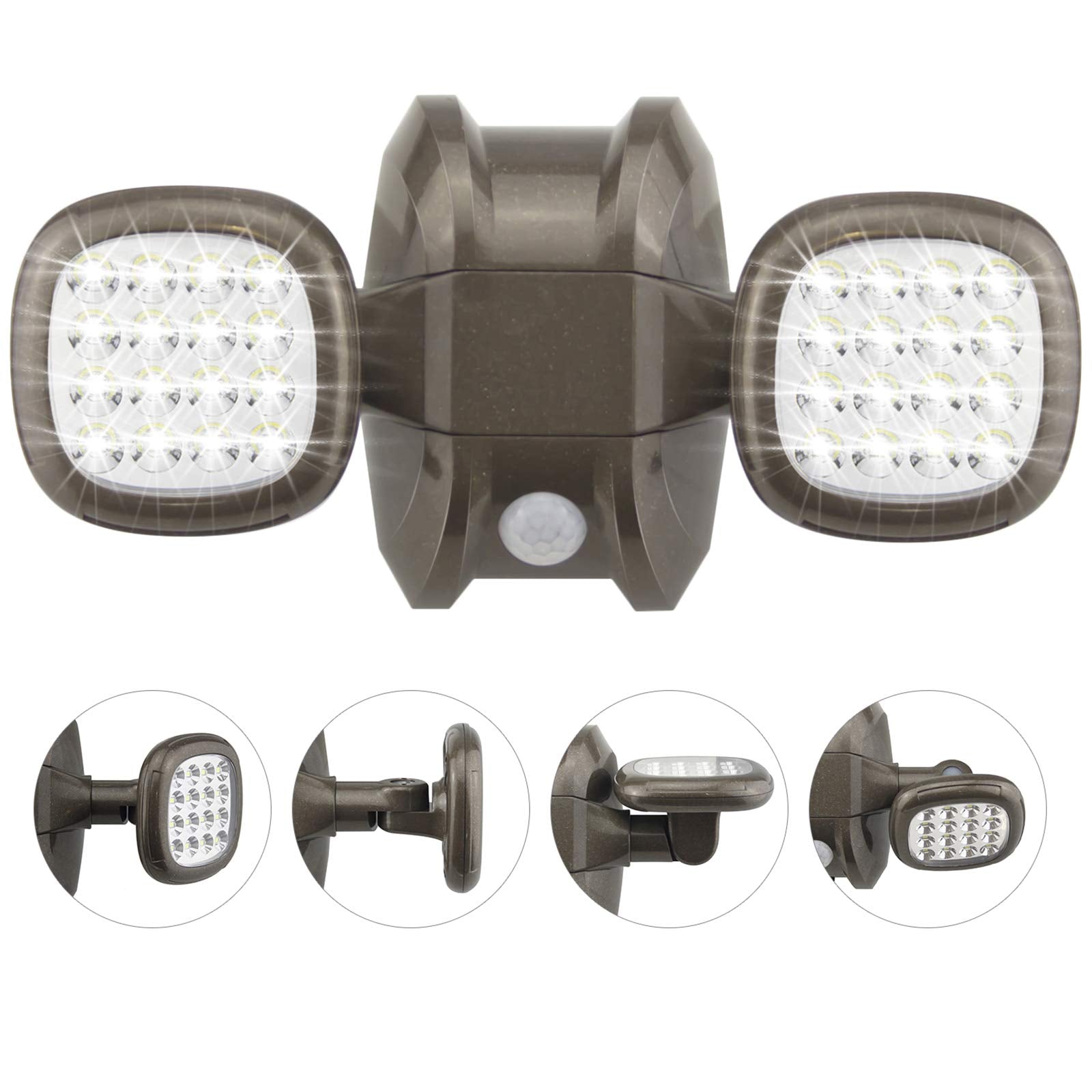 HONWELL Motion Sensor Light Outdoor 32 LED Dual Head IP65 Waterproof Brown Plastic