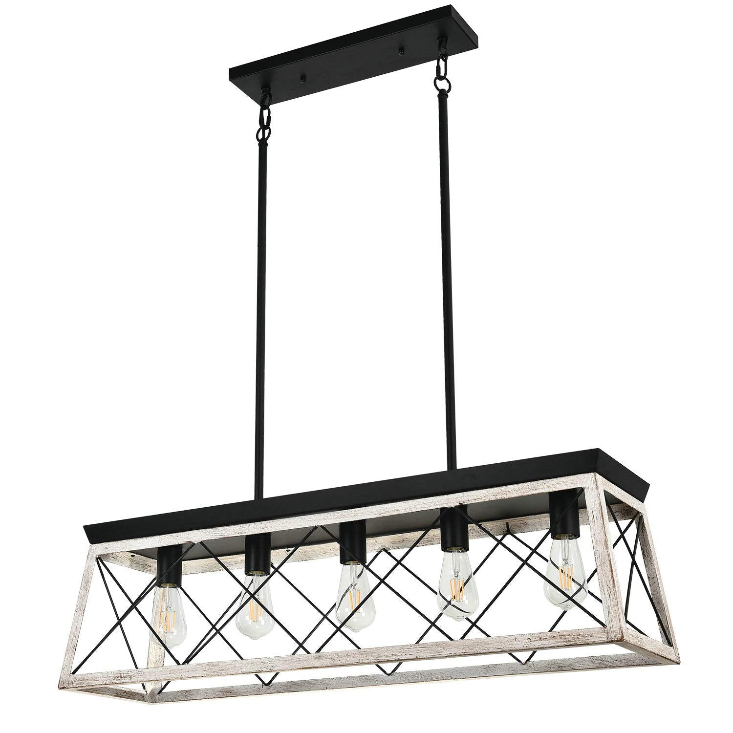 Luupyia 5-Light Farmhouse Chandelier, Rustic Metal Pendant Light For Kitchen & Dining Room