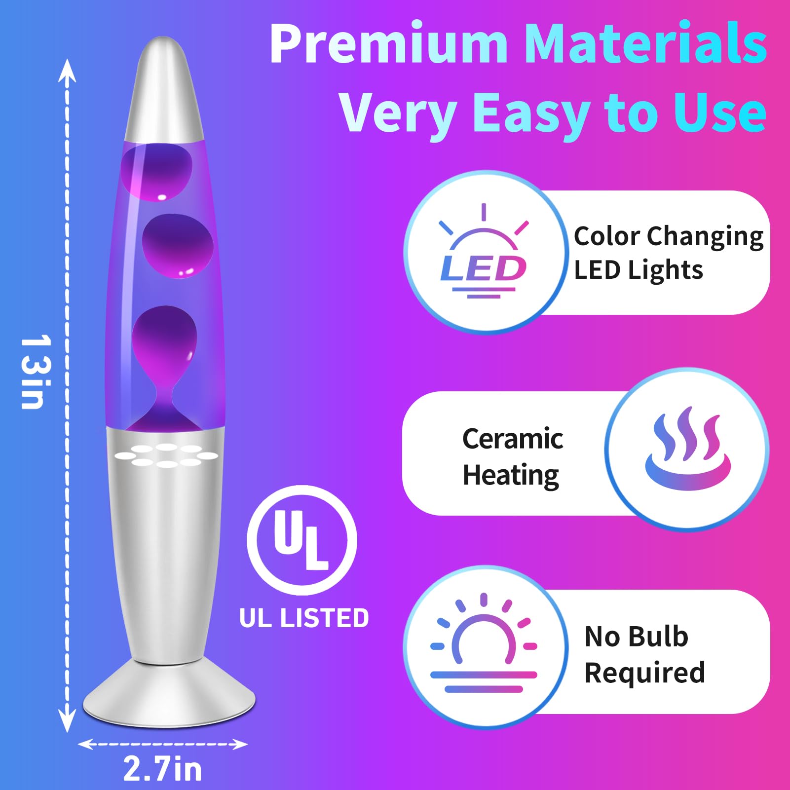 Dalavalampa LED Color Changing Liquid Motion Lamp, 13in Small, Purple, Model 4163C-01, Relaxing Night Light for Home Décor