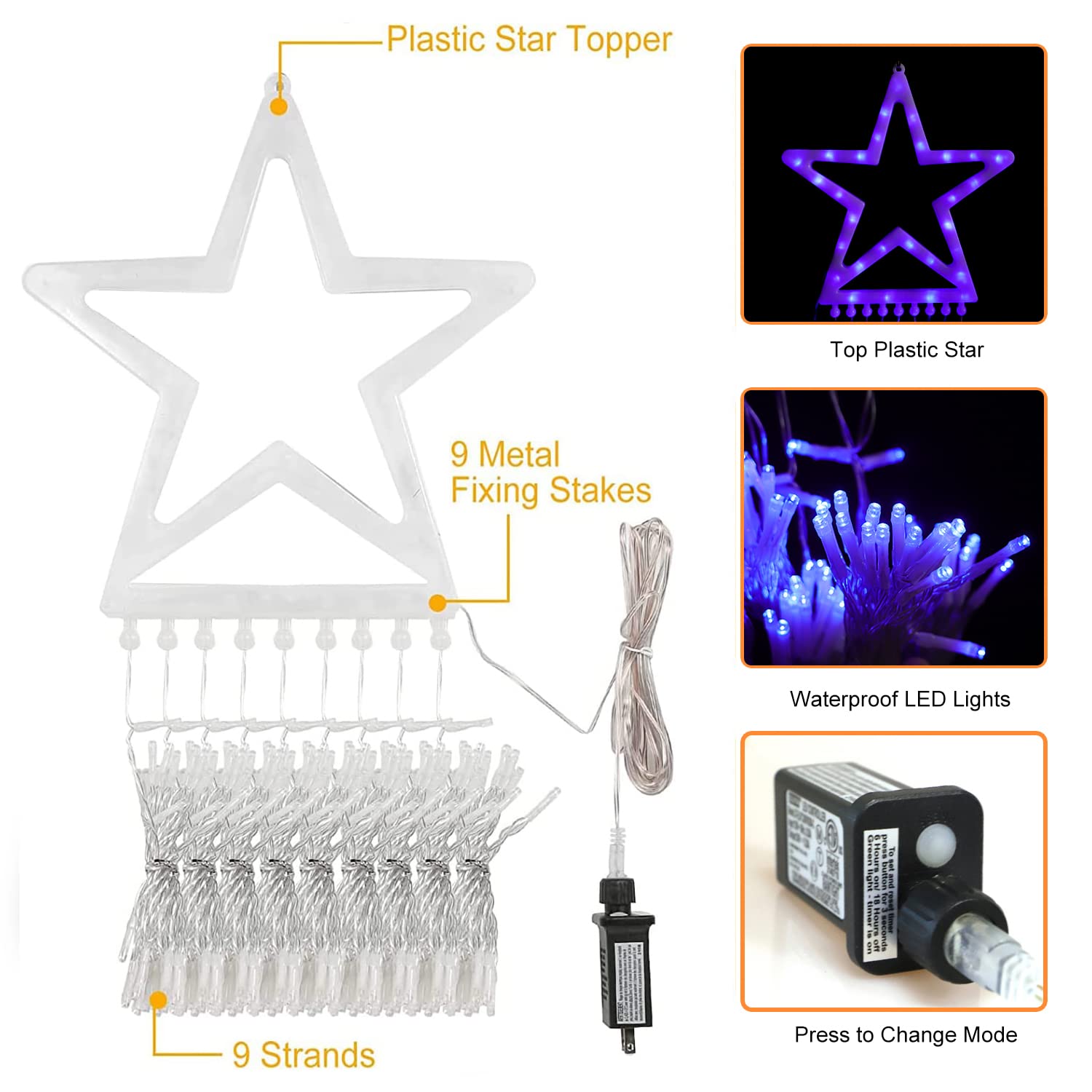 Miniao 320 Led Outdoor Christmas String Lights, Waterproof Blue Light With 8 Modes For Holiday Decor