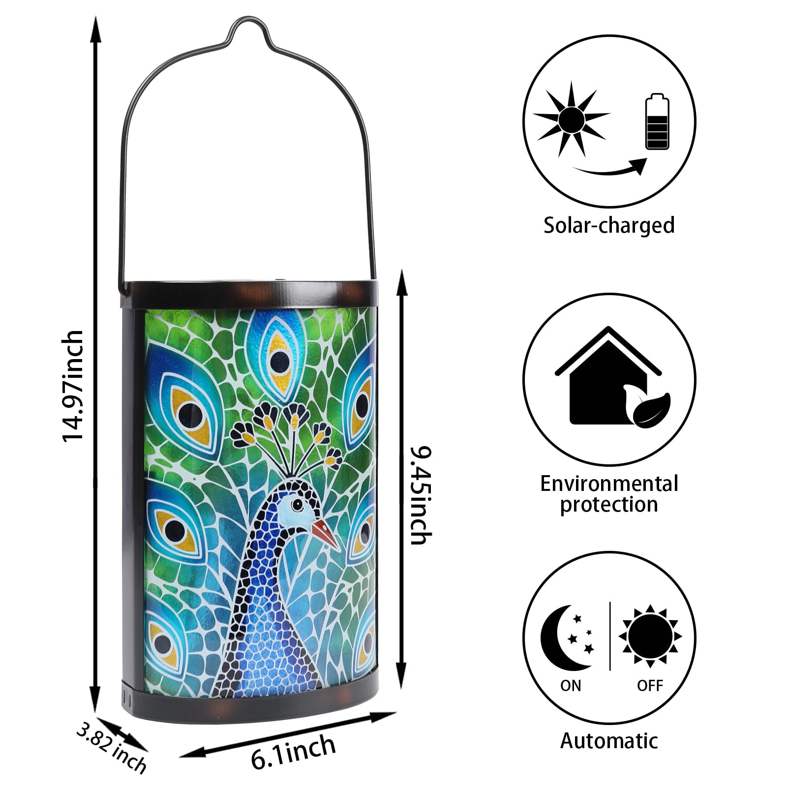 Hanging Solar Lantern Outdoor Waterproof Peacock Solar Lights Glass Tabletop Decorative Lamp For Outdoor Patio Garden Outside Ya