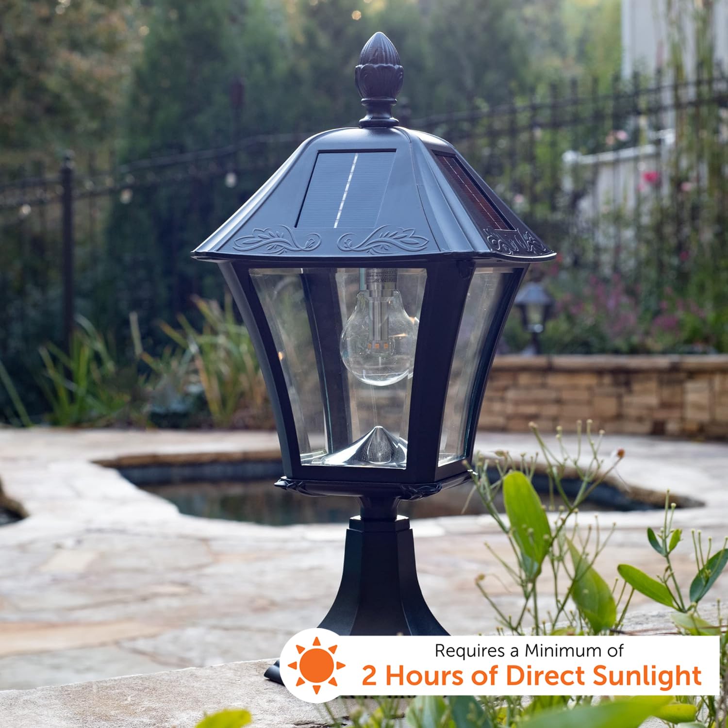 Gama Sonic Solar Wall Light, Black Aluminum Sconce, Clear Glass, Warm White LED, 21-Inch, Model GS-98B-W-BLK