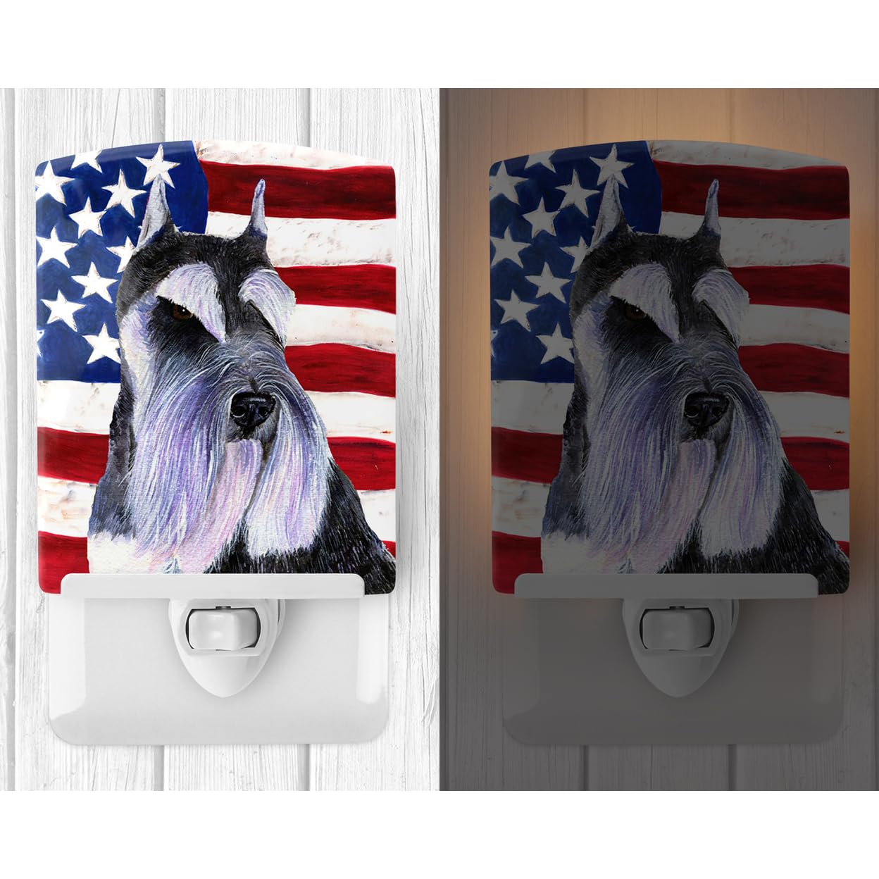 Carolines Treasures Ceramic Night Light USA Flag Schnauzer 6x4x3in Multicolor Model SS4056CNL