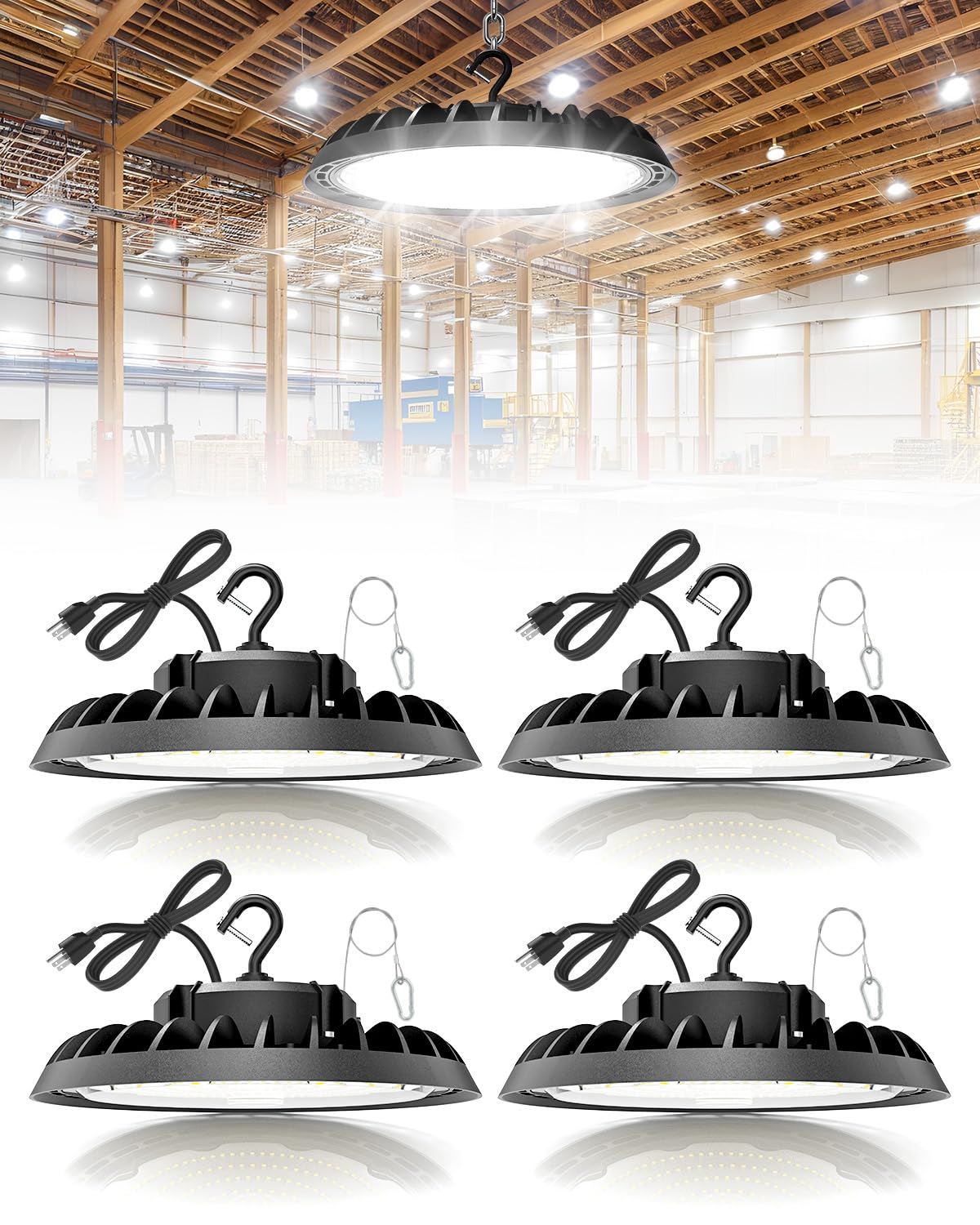VOLISUN 4 Pack UFO Led High Bay Light 22,500LM, 150W, 5000K Daylight, 100-277V High Bay Led Shop Light, ETL Listed Commercial Ba