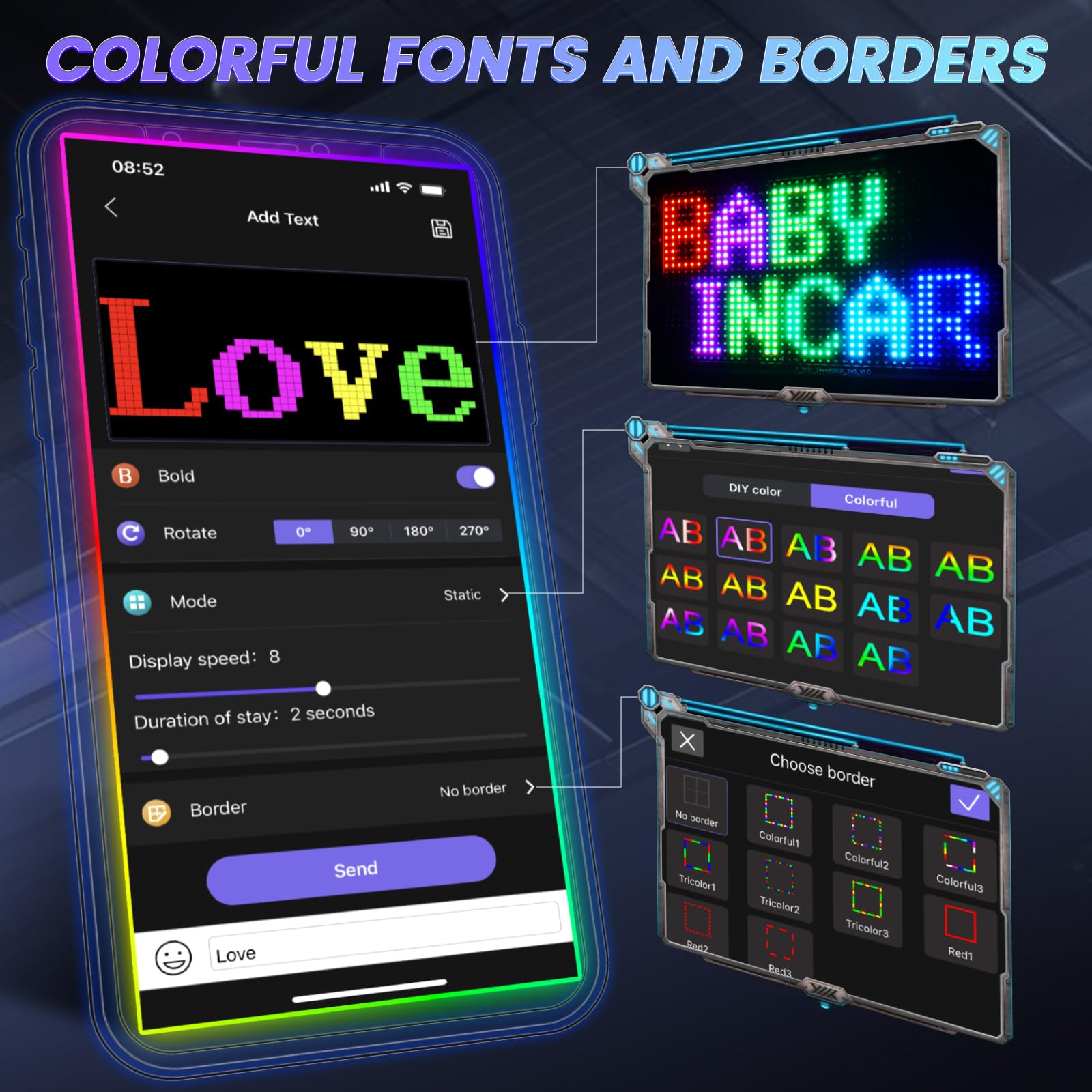 Rayhome Double Row Scrolling Led Light Sign For Car, 10.6''X4.7'' Flexible 5V/2A Bluetooth App Control Led Car Sign Custom Text