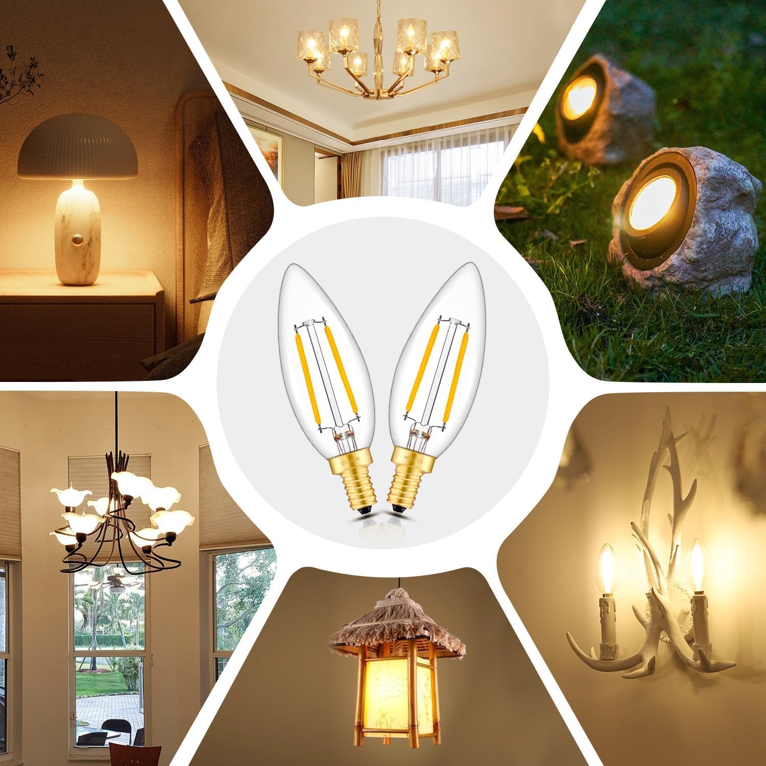 Crlight 2W Led Candelabra Bulb, 2700K Warm White, E12 Base, Dimmable,