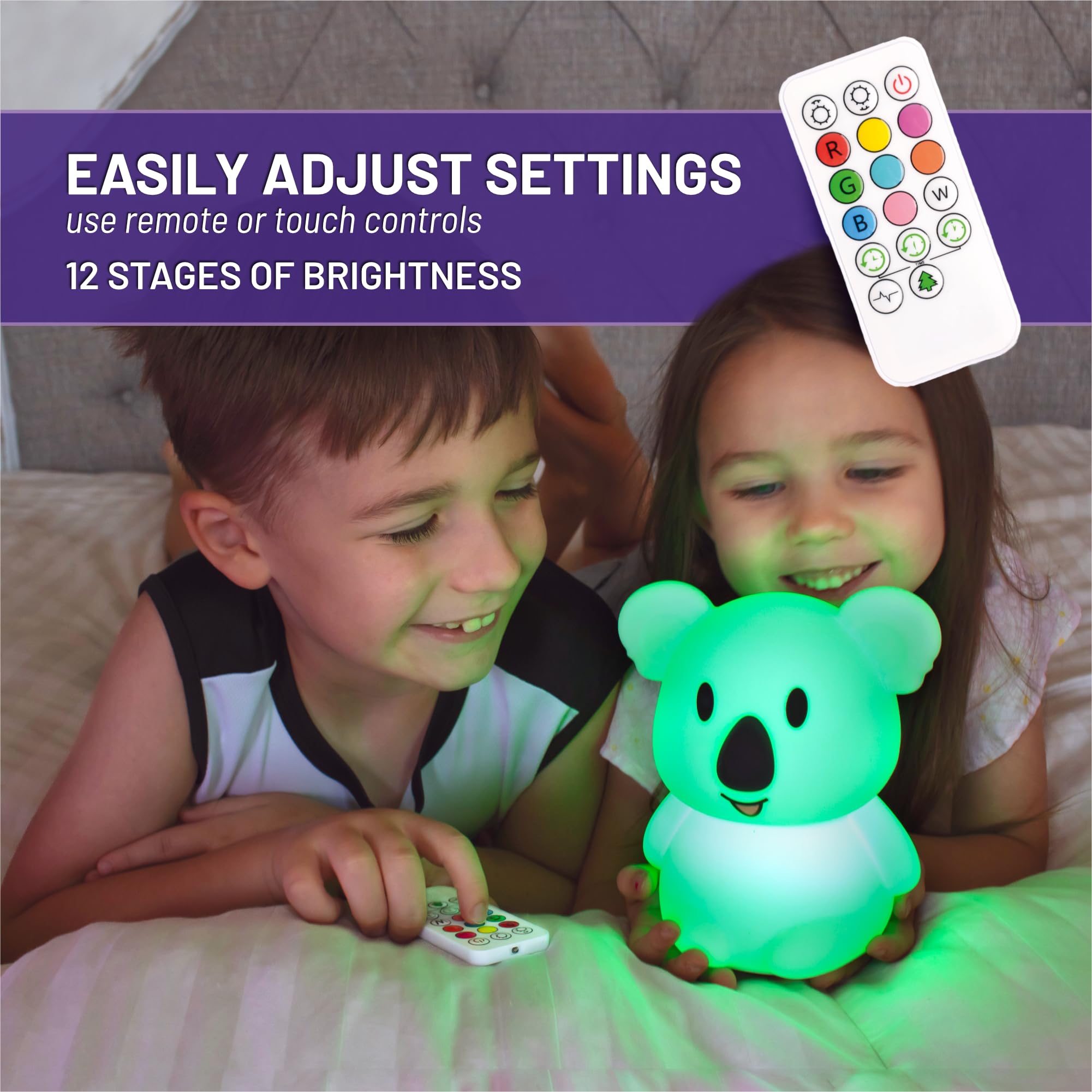 Lumipets Koala Bear Night Light, Silicone Nursery Lamp for Kids, White, Model Koalaremote