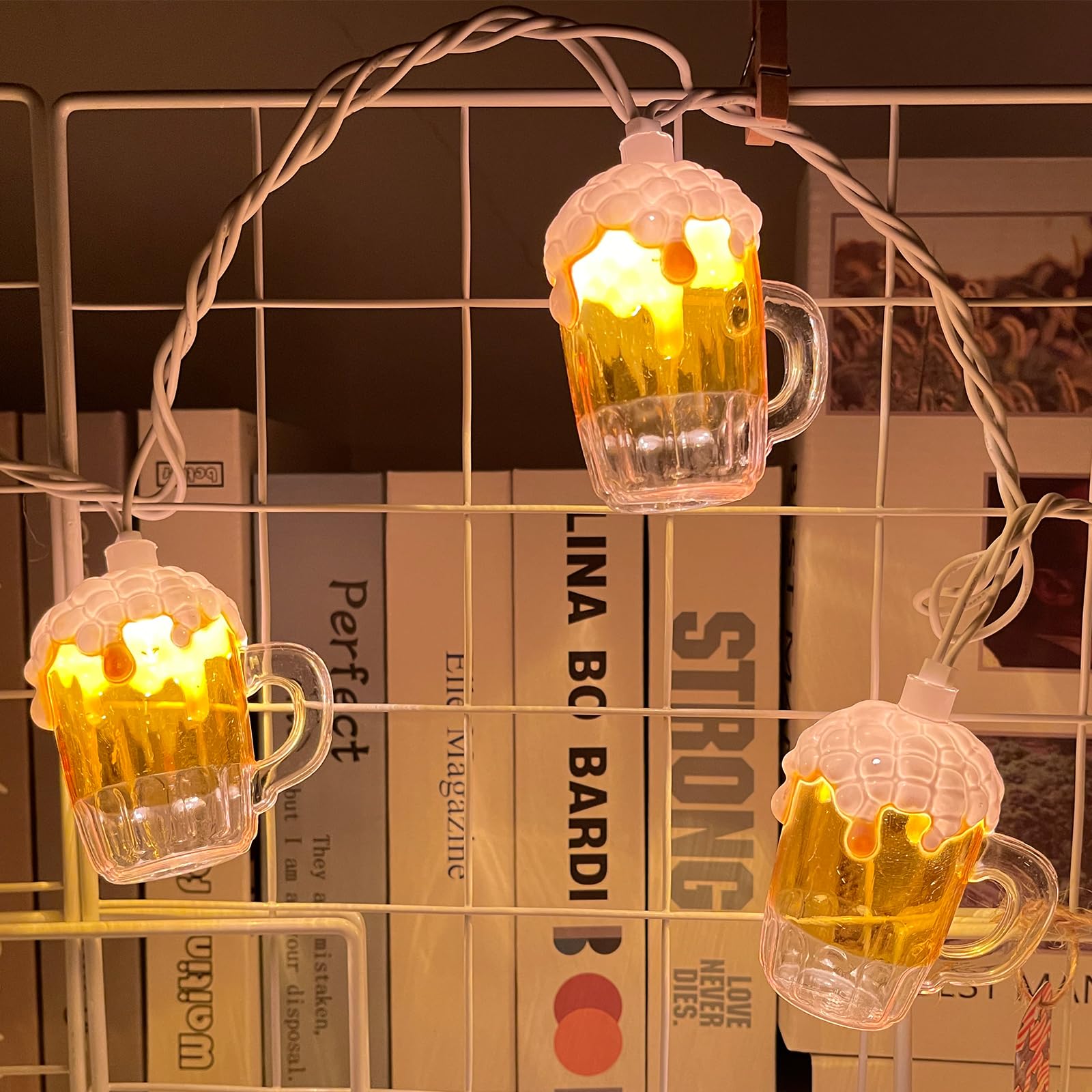 Beer Mug String Lights Plug In, 8.5Ft Summer Beer Party Decorations String Lights With 10 Beer Cup Lights, Hanging Beer Cup Fair