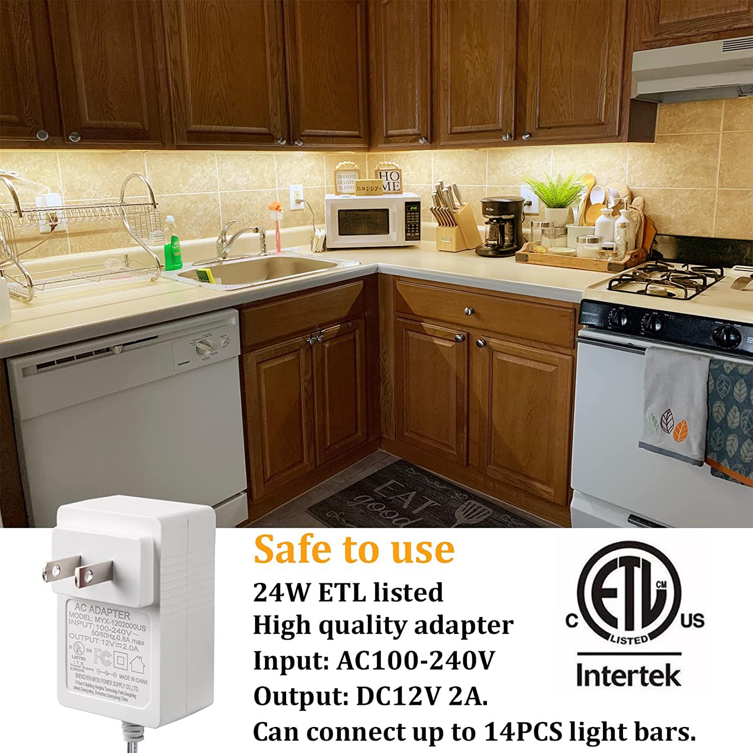 Wobane Under Cabinet Lighting Kit, 6Pcs 20Inch Led Strip Bars With 24W Adapter,Rf Remote,Super Bright Daylight For Kitchen Cabinet,Under Desk,Counter Lighting,4000K Natural White,1500 Lumen,Dimmable