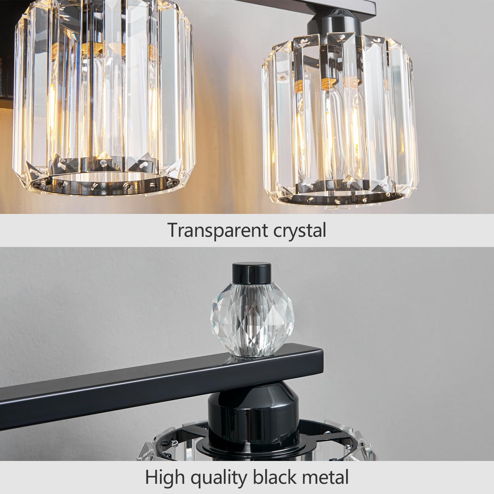 FDPBY Bathroom Vanity Lights 6-Light Metal Crystal Fixture Plating Black Model 291