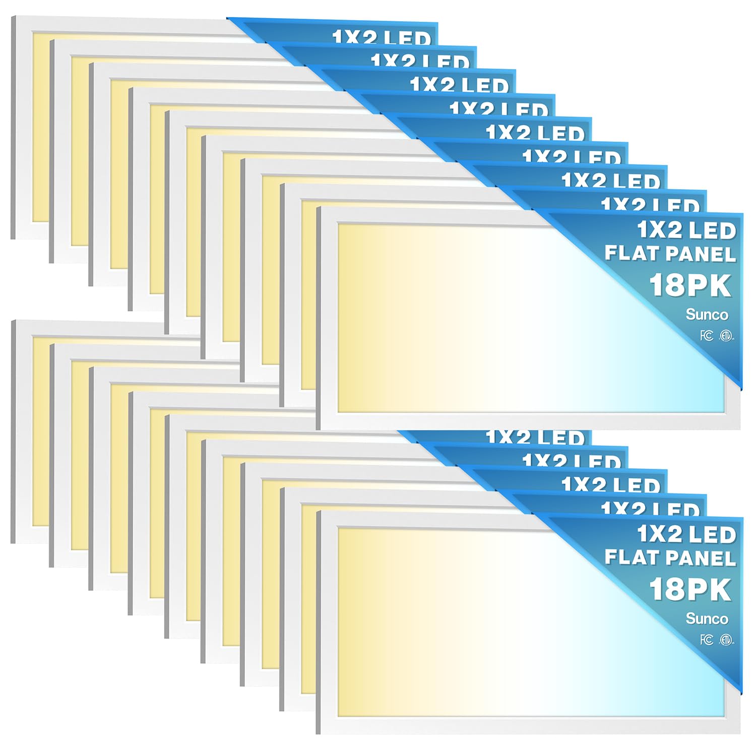 Sunco 18 Pack 1X2 Led Flat Panel Lights, Dual Selectable Cct 3500K/4000K/5000K & Selectable Wattage 16W/18W/20W, 2000 Lm, Dimmab
