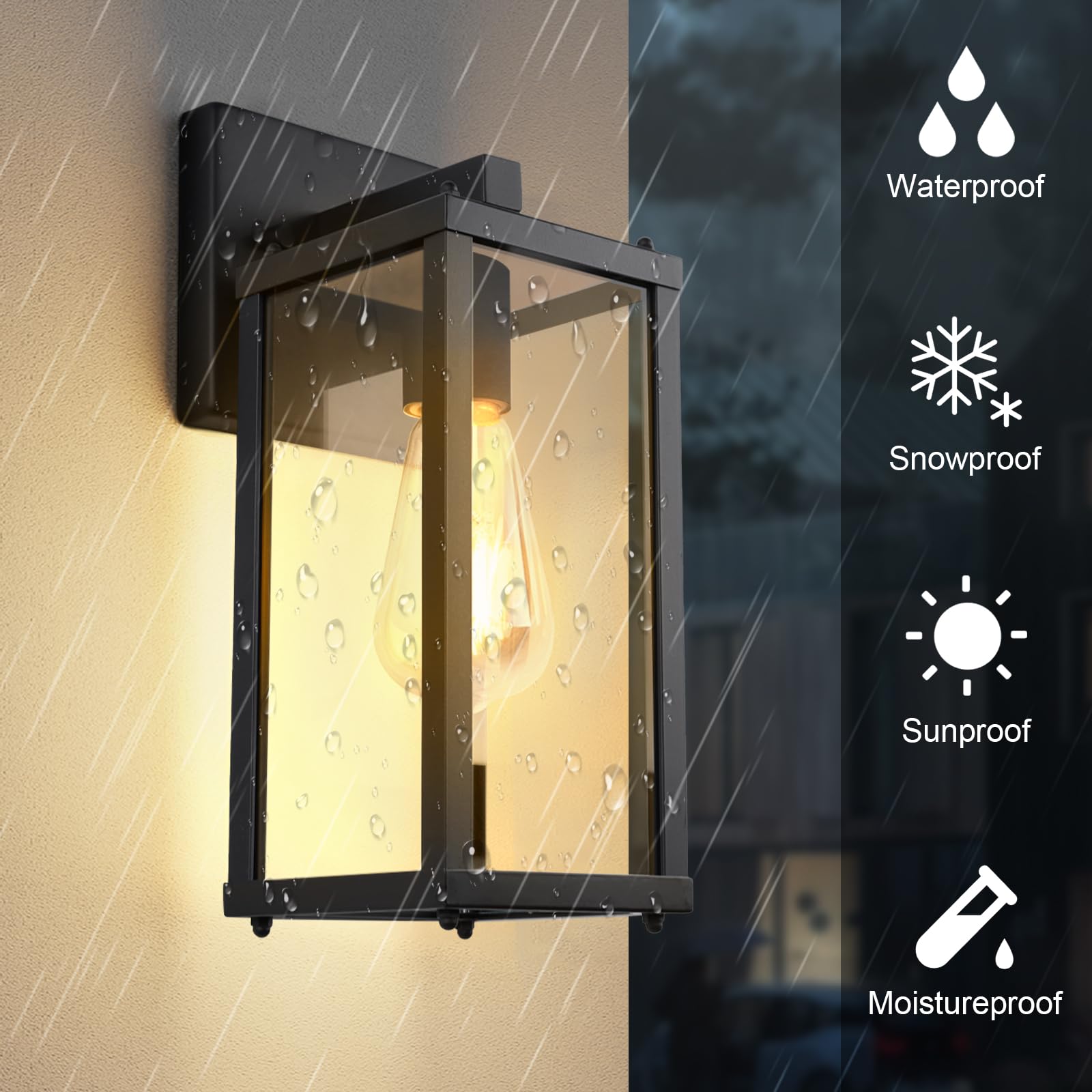 Lprzsg Outdoor Porch Lights Sconce: Waterproof & Stylish Exterior Lighting Fixtures. Black Wall Light With E26 Socket And Glass
