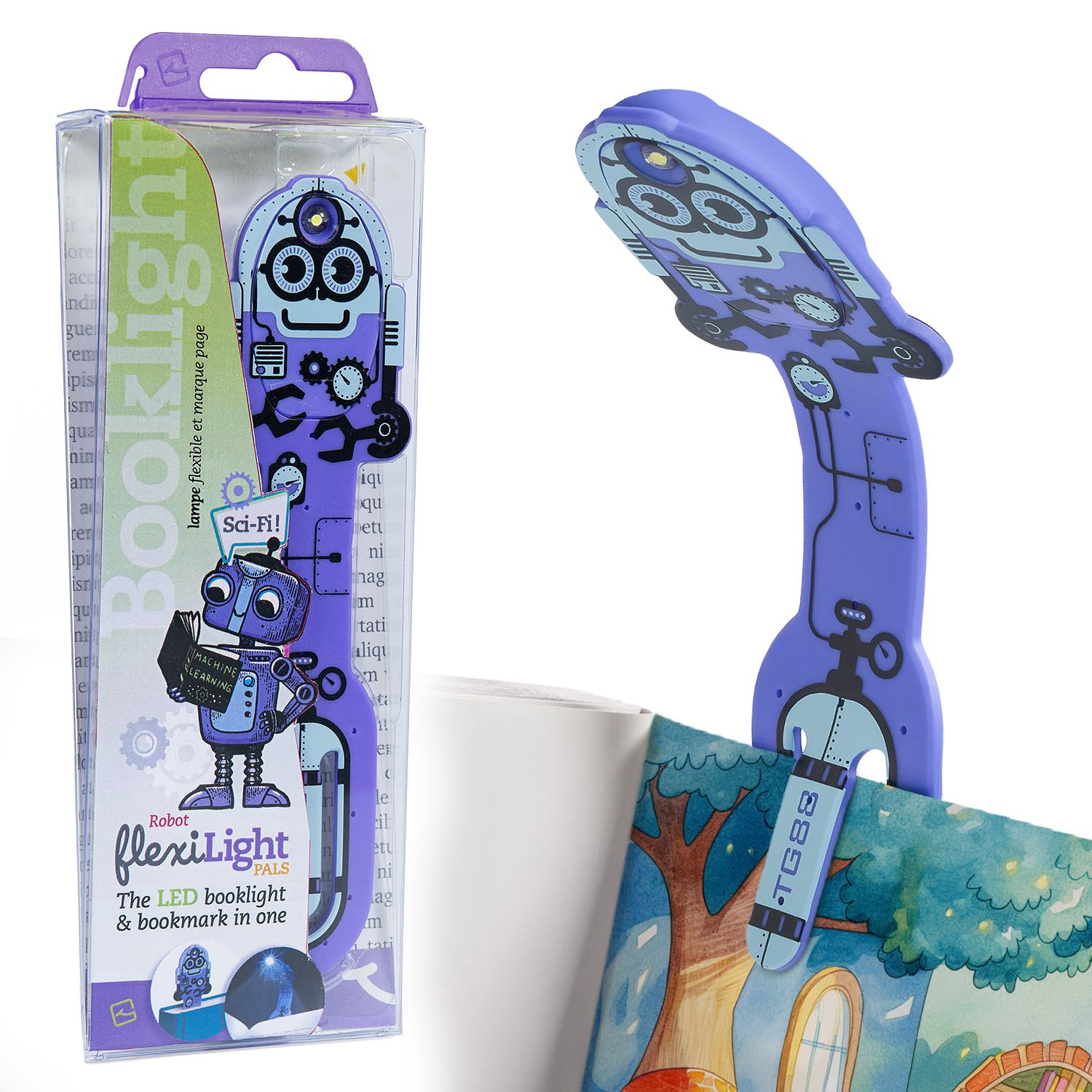 Gifts for Readers & Writers Bookmark Reading Light Robot Purple - 2in1 Clip On Bookmark Kids Book Light for Reading Night in Bed