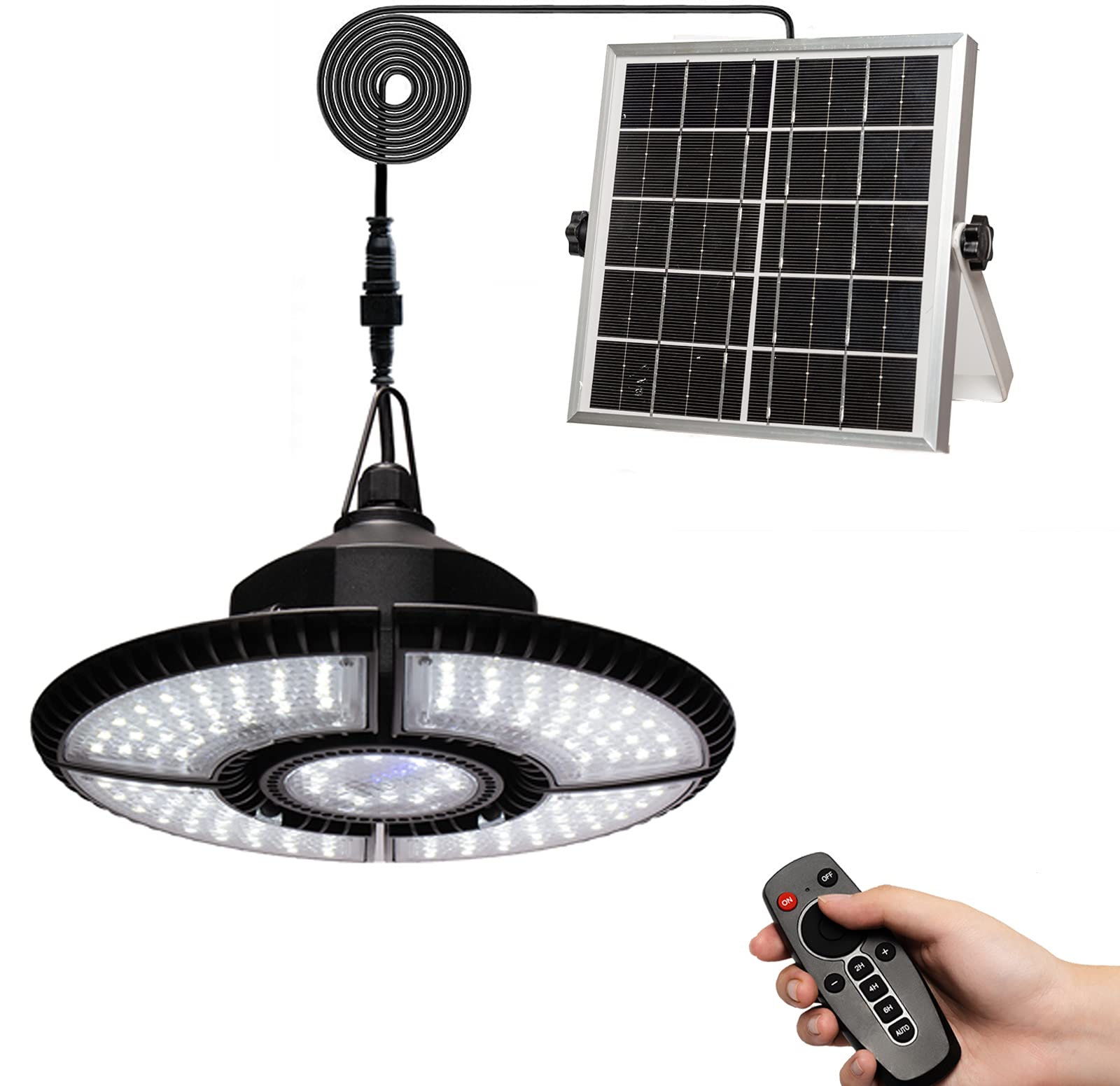 Hulppre 136 Leds Solar Shed Light With Remote - Ip65 Indoor/Outdoor Pendant Light, Black