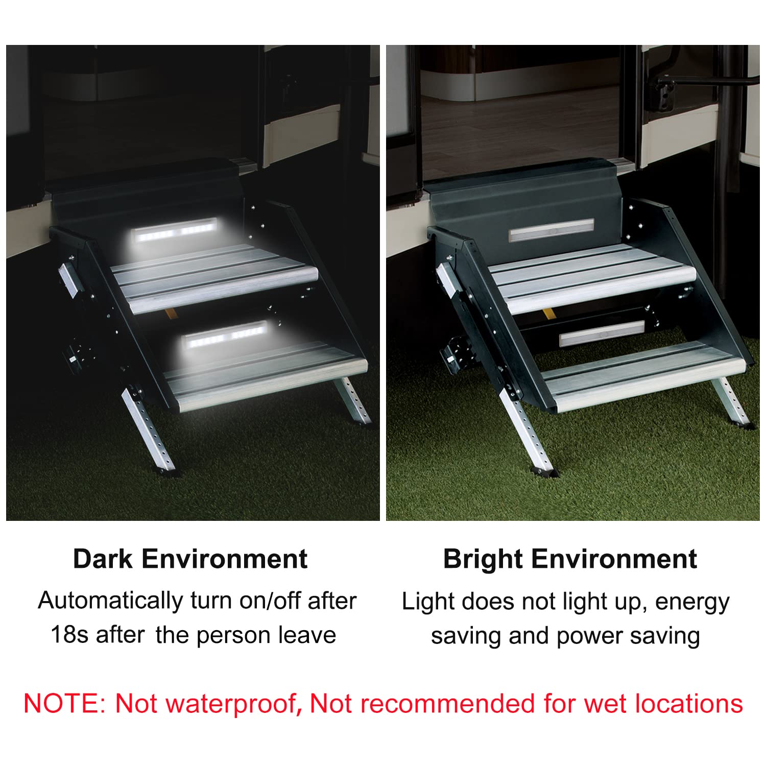 CCBASEBALL RV Step Lights, Motion Activated, 10 LED, Battery Operated, White, Model RV Step Lights-1, 2 Pack
