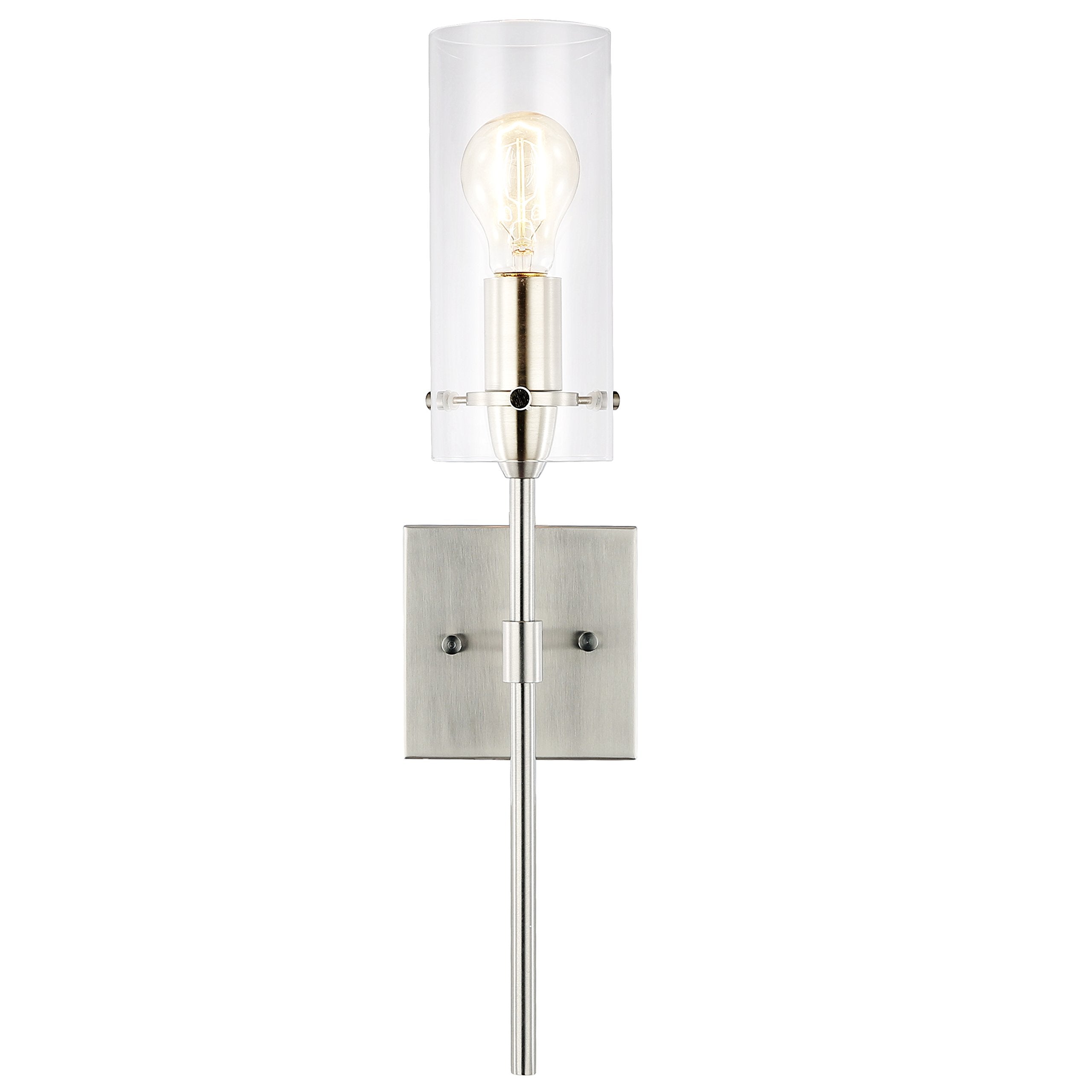 Light Society Montreal Wall Sconce, Satin Nickel, Clear Glass Shade, Contemporary Design, Model LS-W238-SN-CL