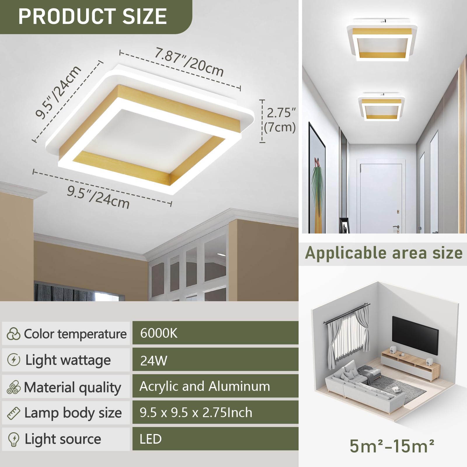 Caneoe 3 Packs Square Flush Mount Ceiling Light  6000K Black Modern Led Ceiling Light Fixture  Minimalist Hallway Lighting Fixture Ceiling Lamp For Hallway Entryway Bedroom Balcony (Gold)