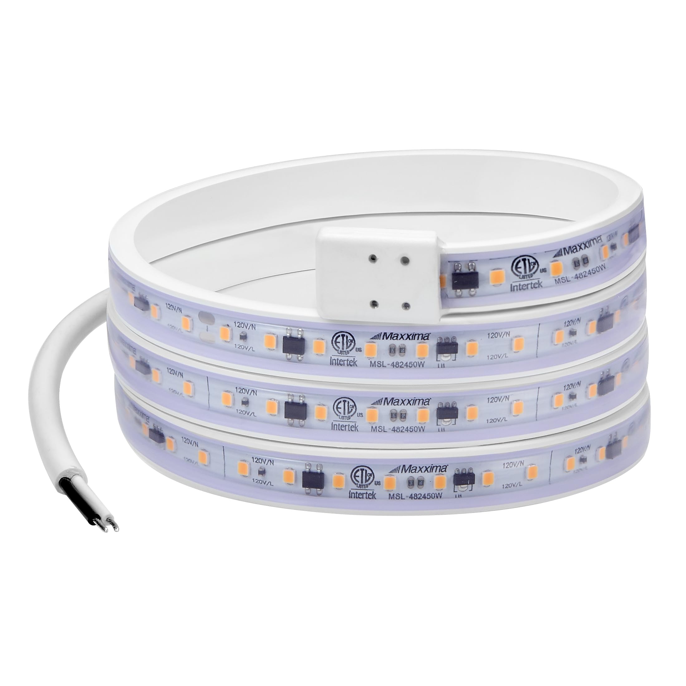 Maxxima 48 in. Hardwired LED Under Cabinet Strip Light, 1840 Lumens, 3000K Warm White, Kitchen and Living Room 120V White Cove L