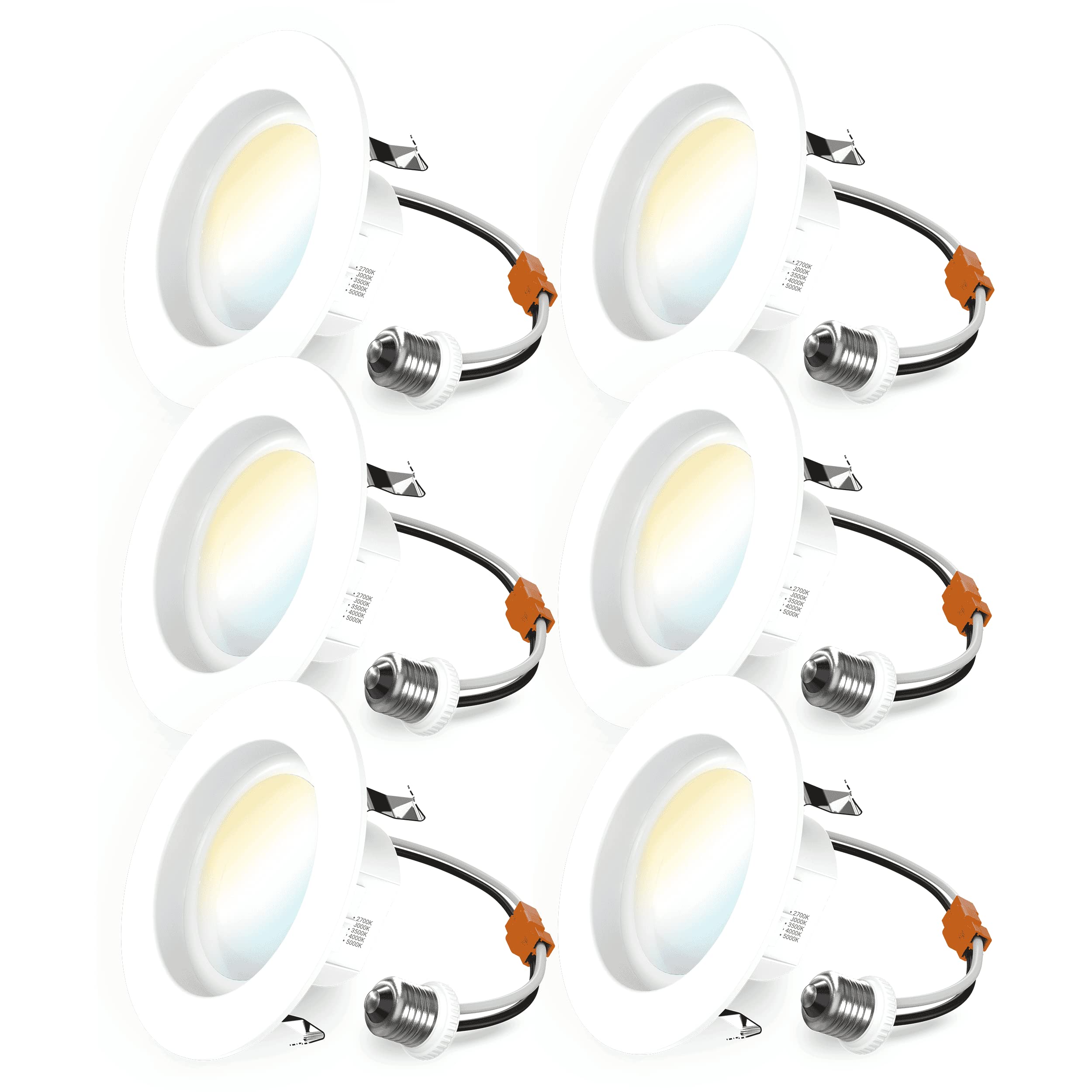 Sunco 6 Pack Retrofit Led Recessed Lighting 4 Inch, Selectable 2700K/3000K/3500K/4000K/5000K, Dimmable Can Lights, Baffle Trim,