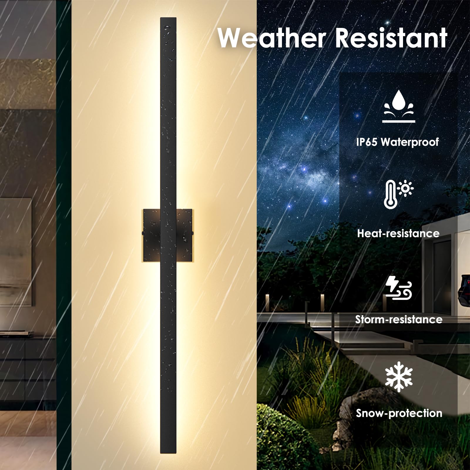 BesLowe 39in Black LED Outdoor Wall Lights, 2-Pack Waterproof Metal Sconces, Modern Design for Porch and Garage