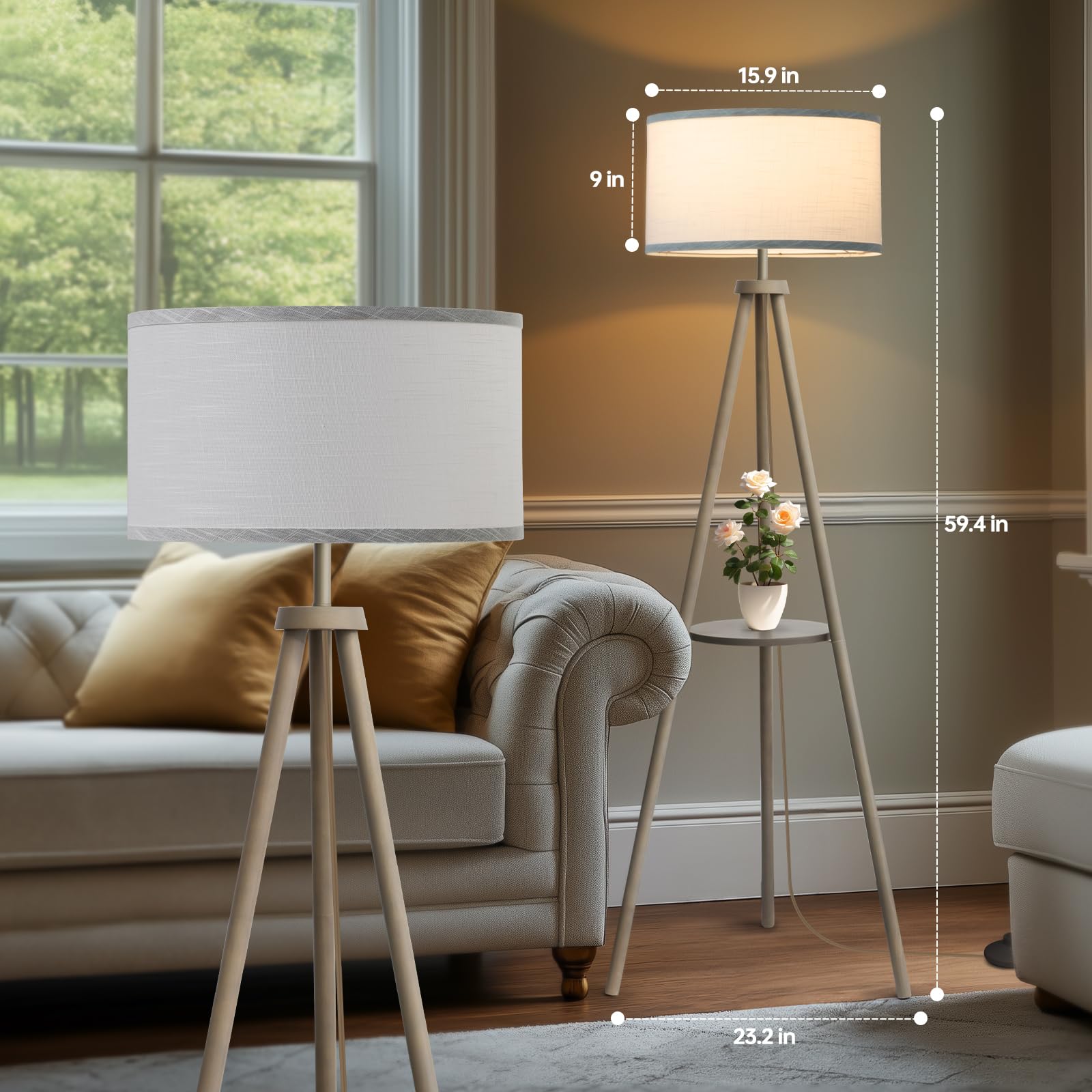 Eoeyyoyb Efl Floor Lamps For Living Room, Modern Standing Lamp With Shelf, 3 Color Temperature Led Bulb Tall Lamps With Foot Swi