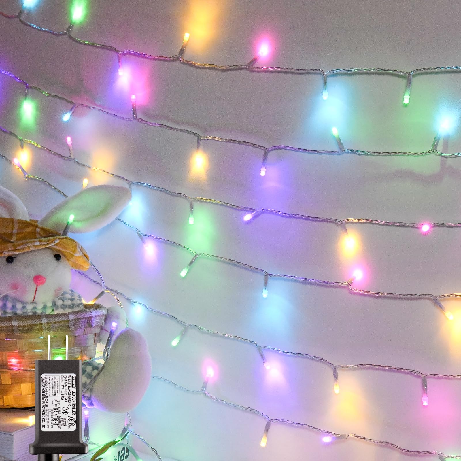 cshare Easter String Lights  Pastel Easter Lights Plug in with Timer 8 Lighting Modes 32ft 100LED Transparent Wire Fairy Lights for Easter Decorations Garland Outdoor Indoor Party