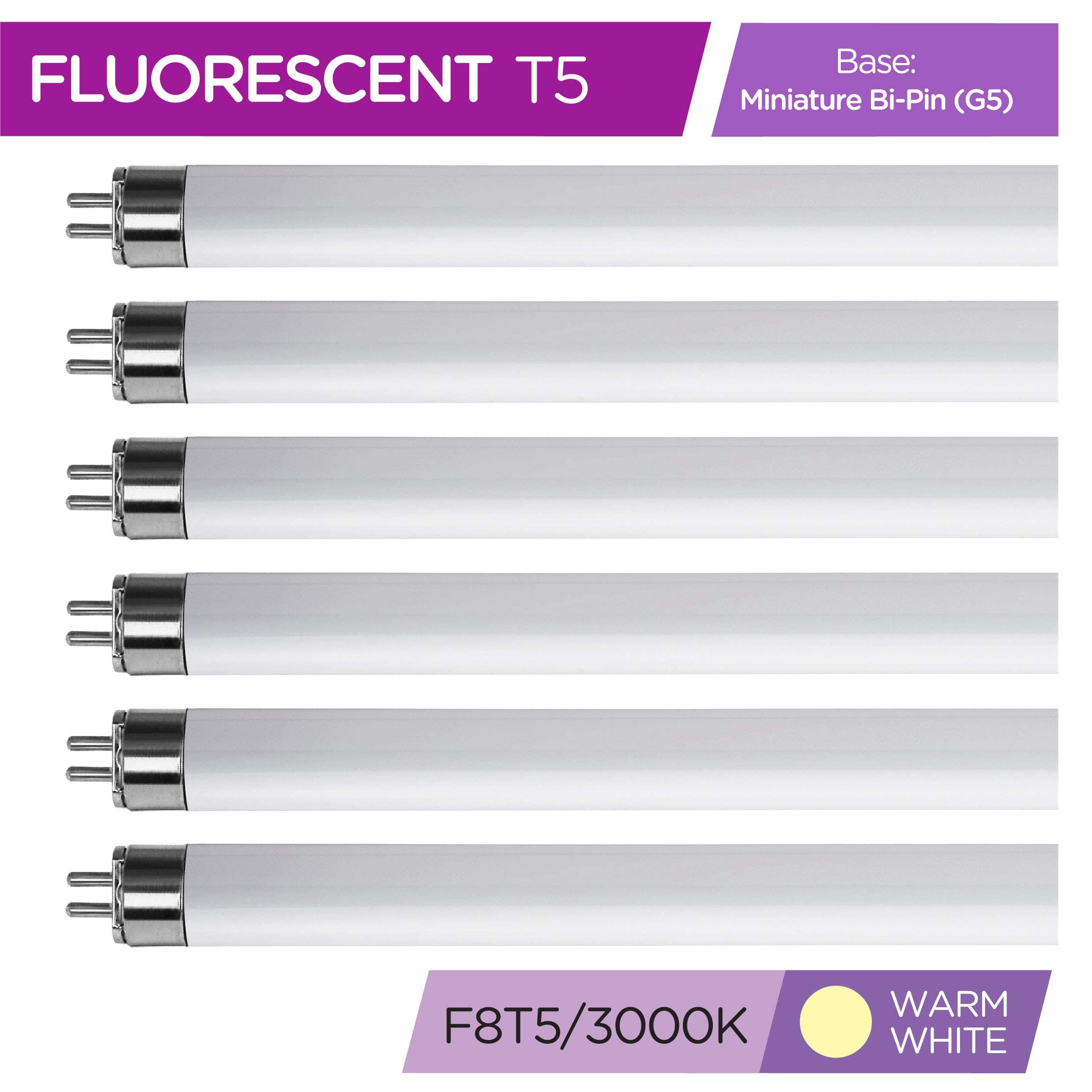 KOR T5 Fluorescent Light Bulbs 8W 12in 3000K Warm White Pack of 6 Model K25710 Copper