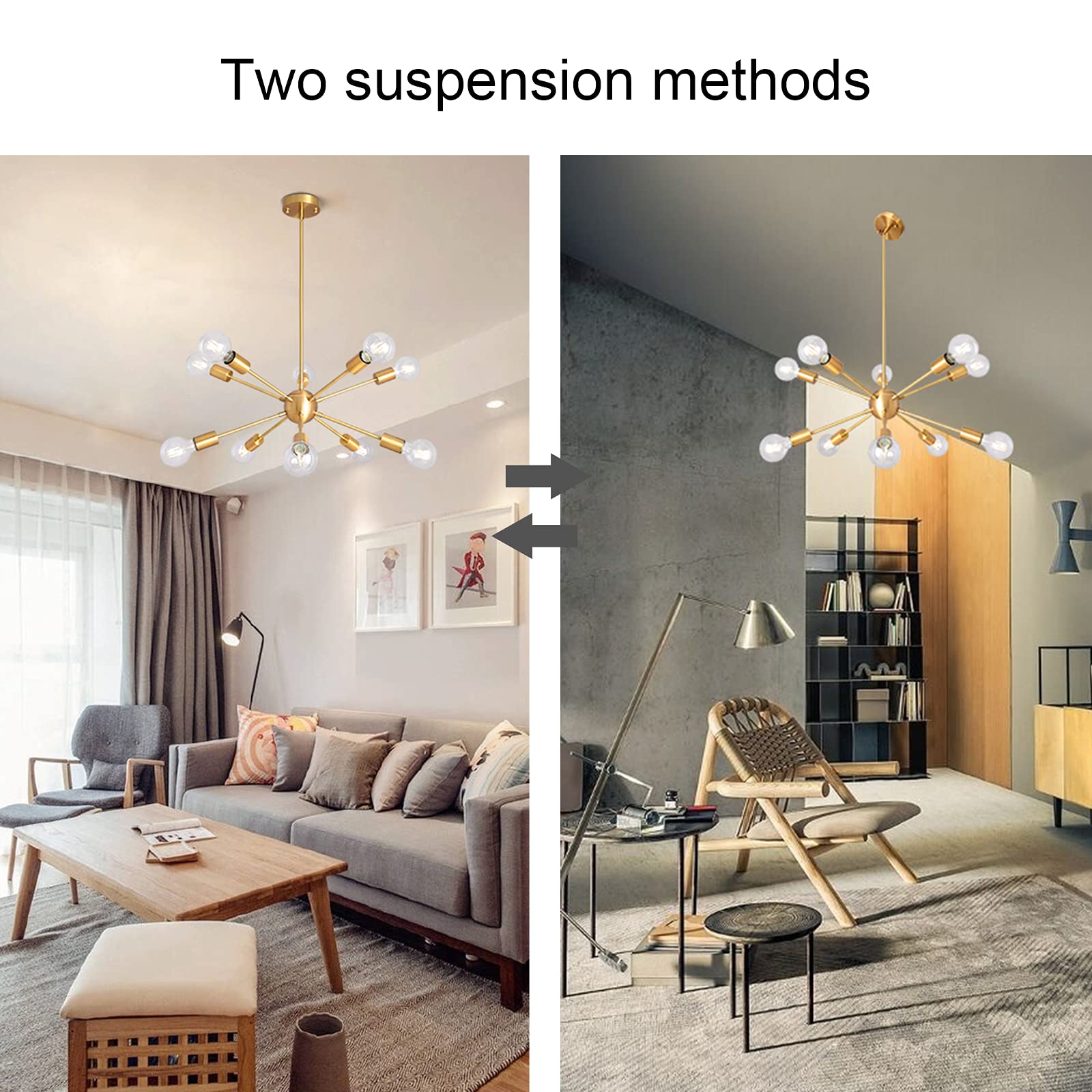 ALISADABOY Sputnik Chandelier 10 Light Brushed Brass Sputnik Light Fixture Modern Industrial Gold Chandelier for Dining Room Liv