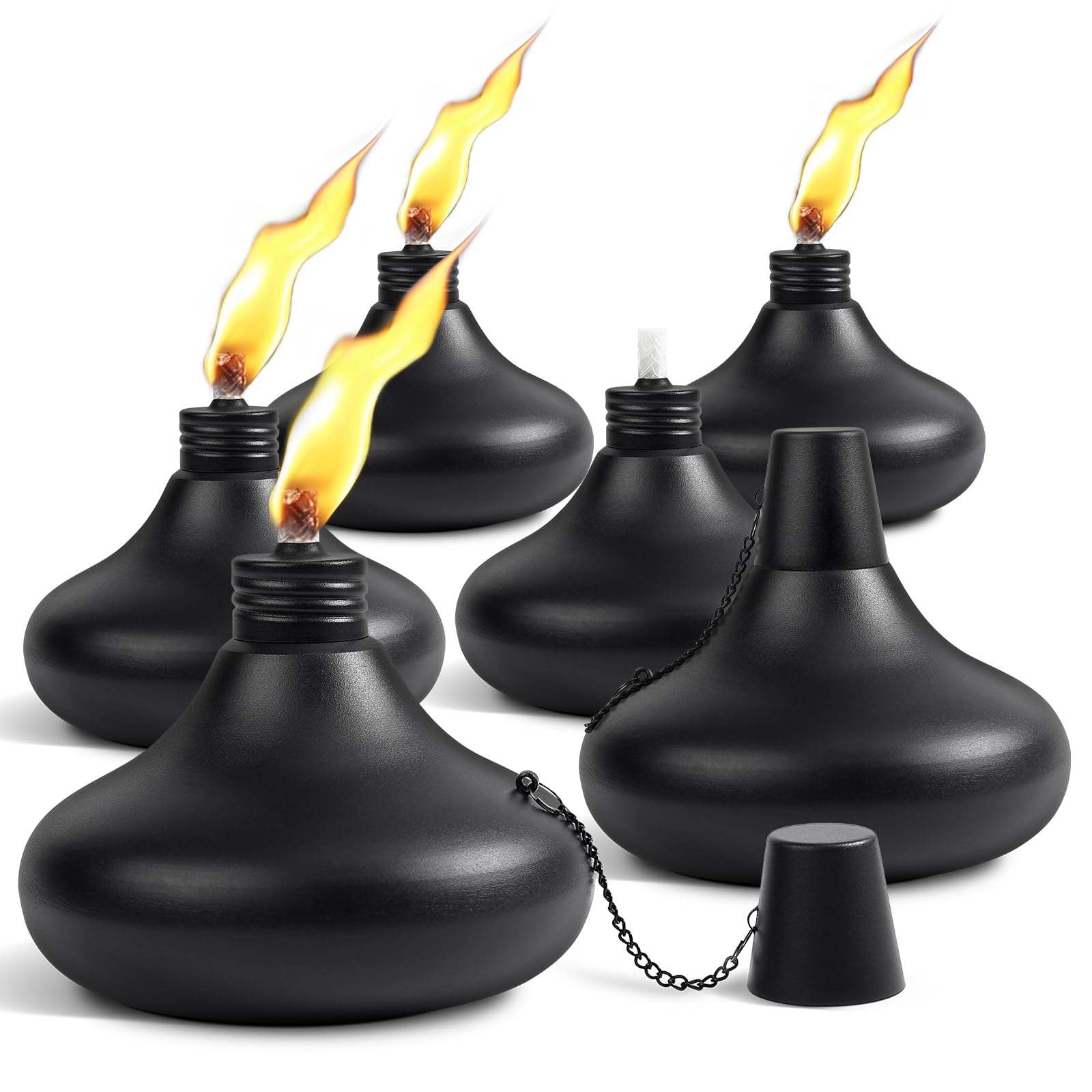 Snogswog 6 Pack Citronella Tabletop Torches - Refillable Metal Lanterns For Outdoor Patio & Garden