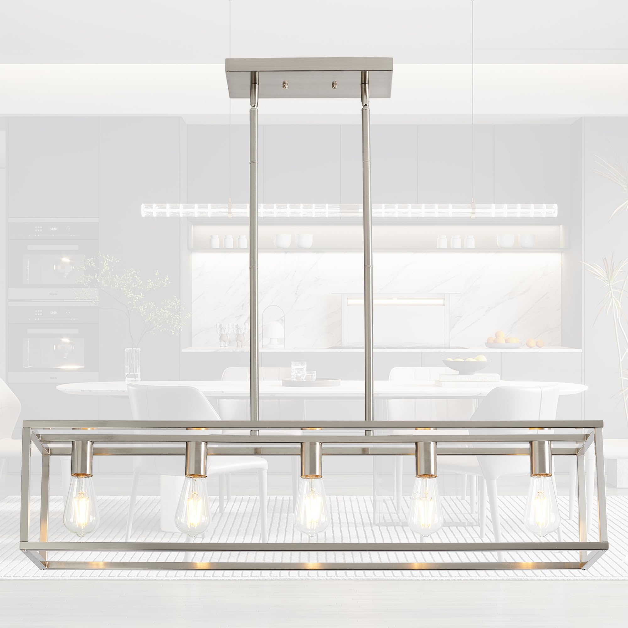 HQZBPT Dining Room Light Fixture, Modern Linear Hanging Light Fixture Matte Brushed Nickel 5-Light Industrial Pendant Lighting f