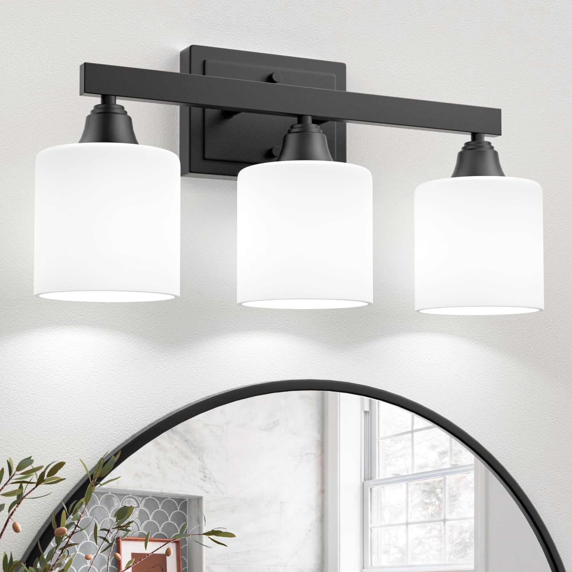 VOLISUN Matte Black Bathroom Light Fixtures, 3-Light Bathroom Vanity Lights Over Mirror, Modern Vanity Light for Bathrooms, Bath