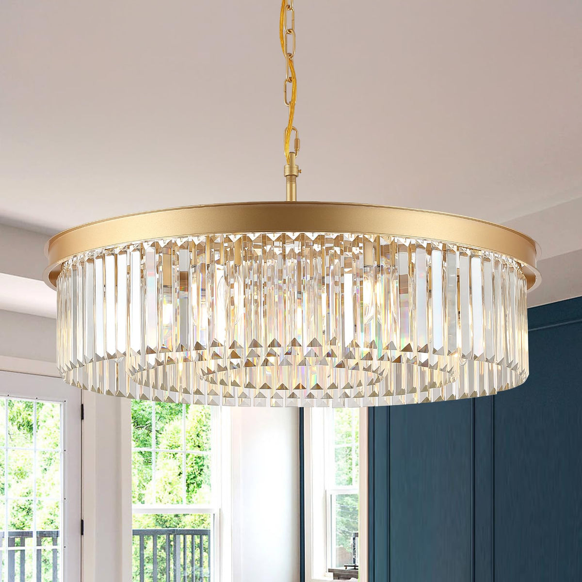 A AXILIXI 30" Gold Crystal Chandelier, 12-Lights, Modern Round Design ...