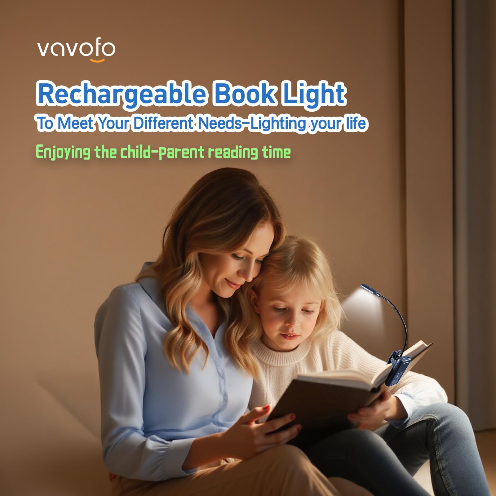 VAVOFO Rechargeable Book Light 7 LED Eye Care Lamp, 9-Level Warm Cool White, Metallic Grey, Model KM-6720
