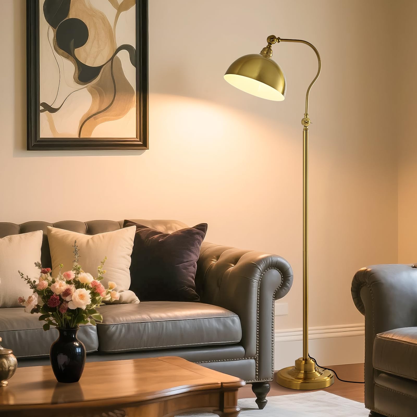 dujunlinghang Bright LED Floor Lamp with Remote Control, Adjustable Brass Design, Model MD-8801-Gold, Gold Finish