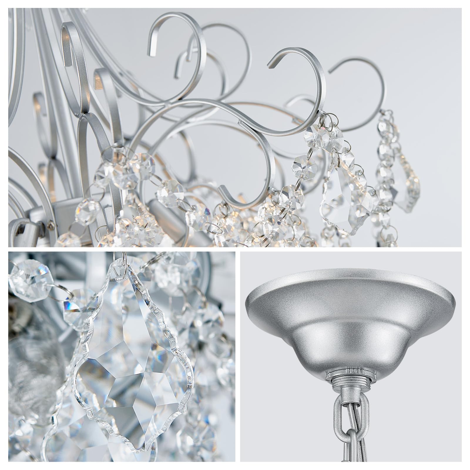 WUZUPS 5-Light Crystal Chandelier Pendant Ceiling Light, 22.4" H x 18.3" W, Silver Metal, Modern Fixture for Dining Room, Hallway, Kitchen