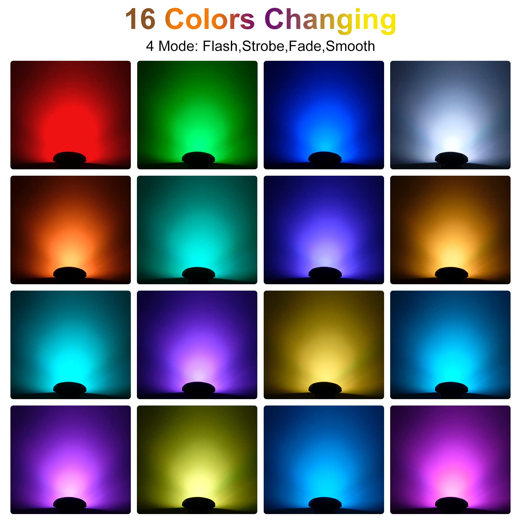 CREPOW RGBW Pond Lights - 18 LED Submersible Fountain Lights, IP68 Waterproof, Remote Control, Multicolor - Set of 6, Model TS-F2230