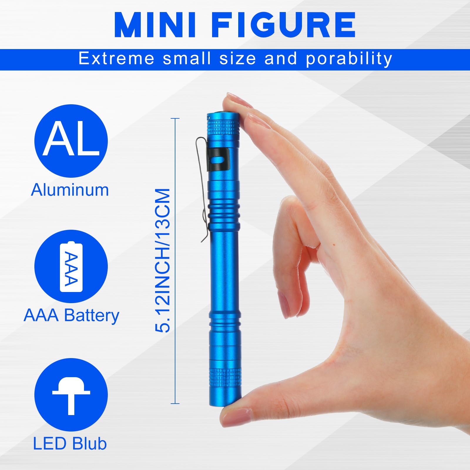 Hortsun Mini Pen Light Flashlights, 5.12 Inch, Blue, Aluminum, 20 Pcs, Pocket Size, Ideal for Gifts