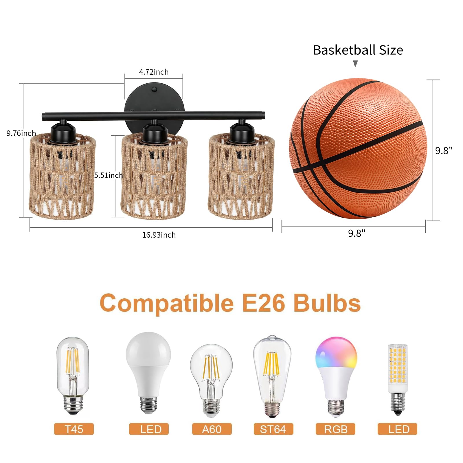 Frideko 3-Light Bathroom Vanity Light Fixtures, Modern Rattan Bathroom Lighting Fixtures Over Mirror, Boho Wall Sconces With Wov
