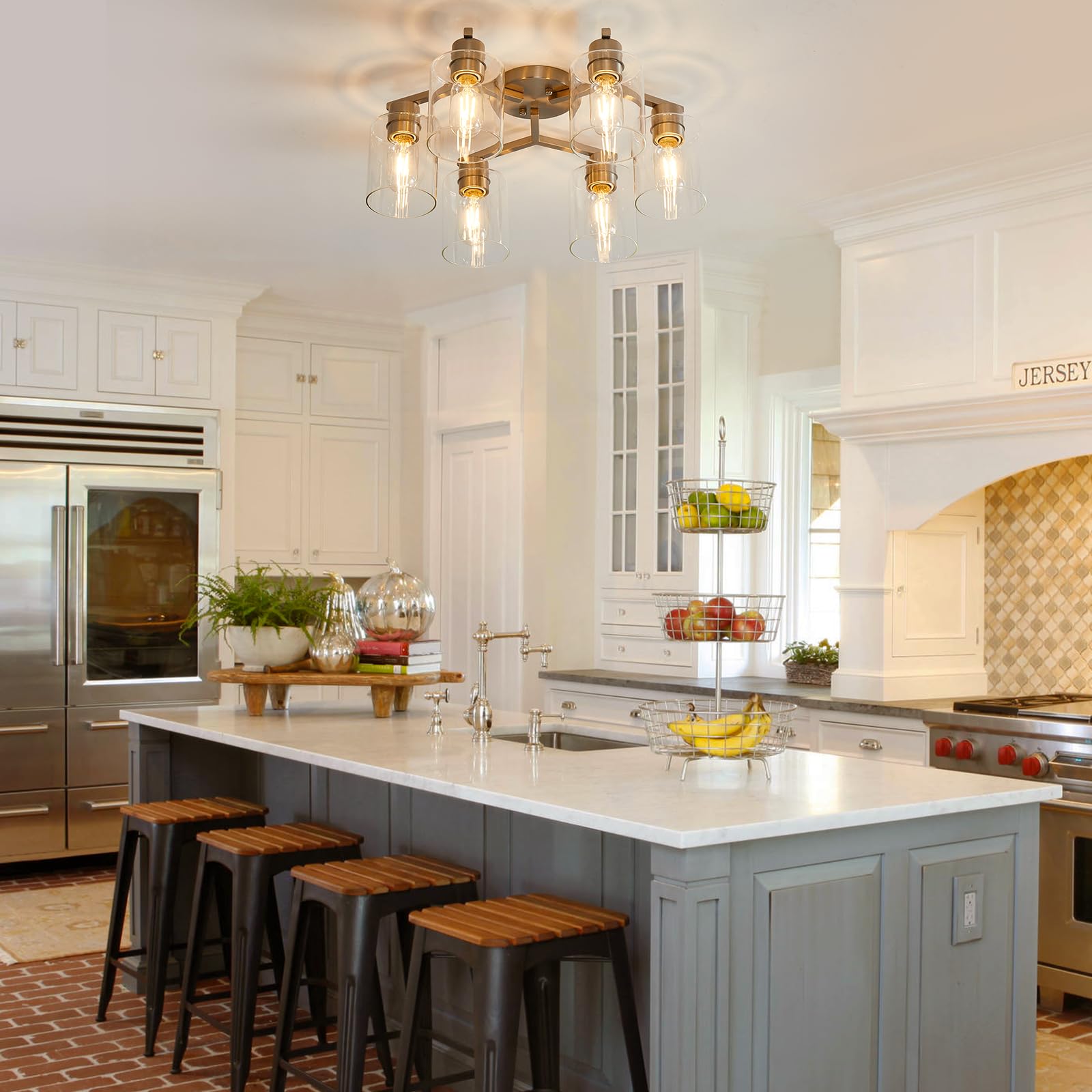 6 Light Semi Flush Mount Ceiling Light Modern Brushed Nickel Ceiling Light Fixtures Kitchen Lighting Fixtures Cieling With Clear