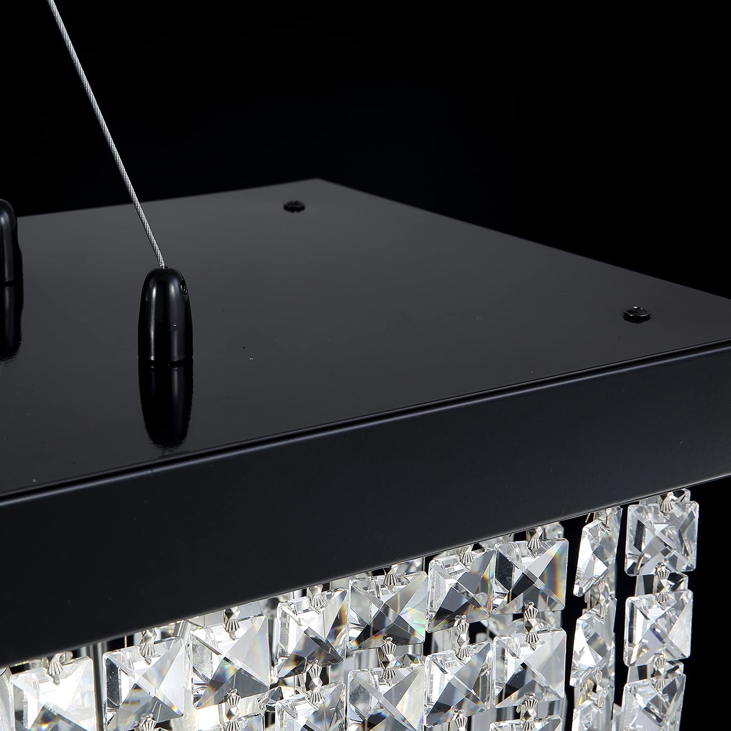 7Pm K9 Crystal Chandelier - Modern Rectangular Pendant Light, Black, L47Xw10Xh10, Stainless Steel, Model Cl010843