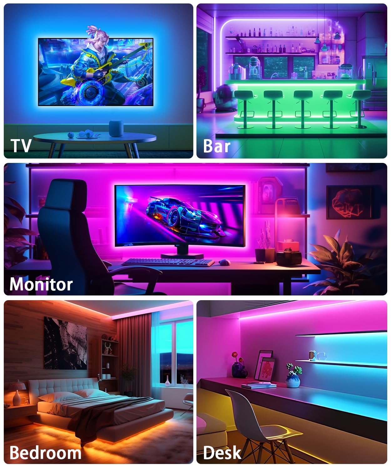 HORYLIT LED TV Backlight, 16.4ft for 55-70in TV, Multicolor, USB Remote Control, Model HR-QLD-03