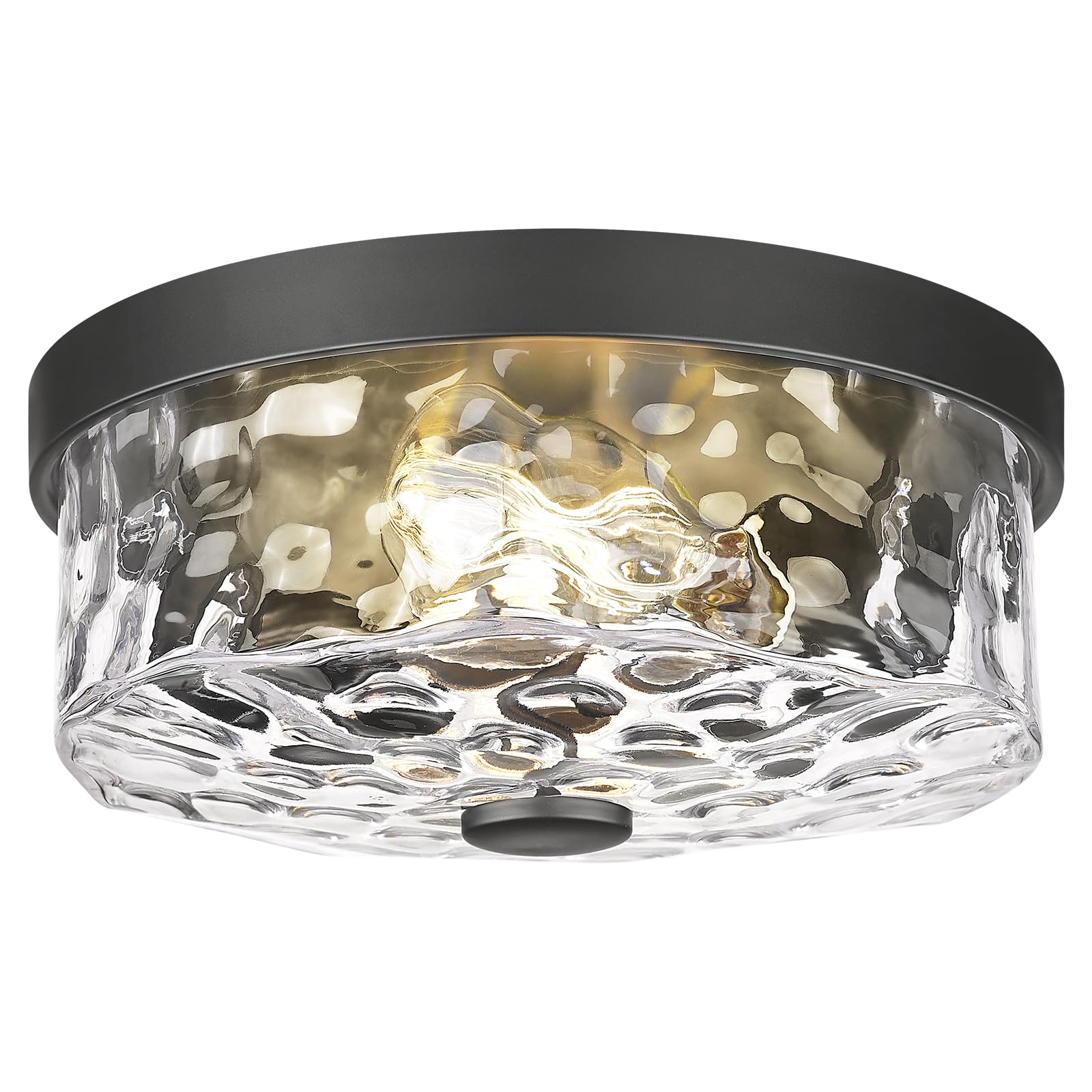 Luminzone Flush Mount Ceiling Light with Water Ripple Glass Shade, Modern 2-Light Ceiling Lighting for Kitchen Living Room Porch