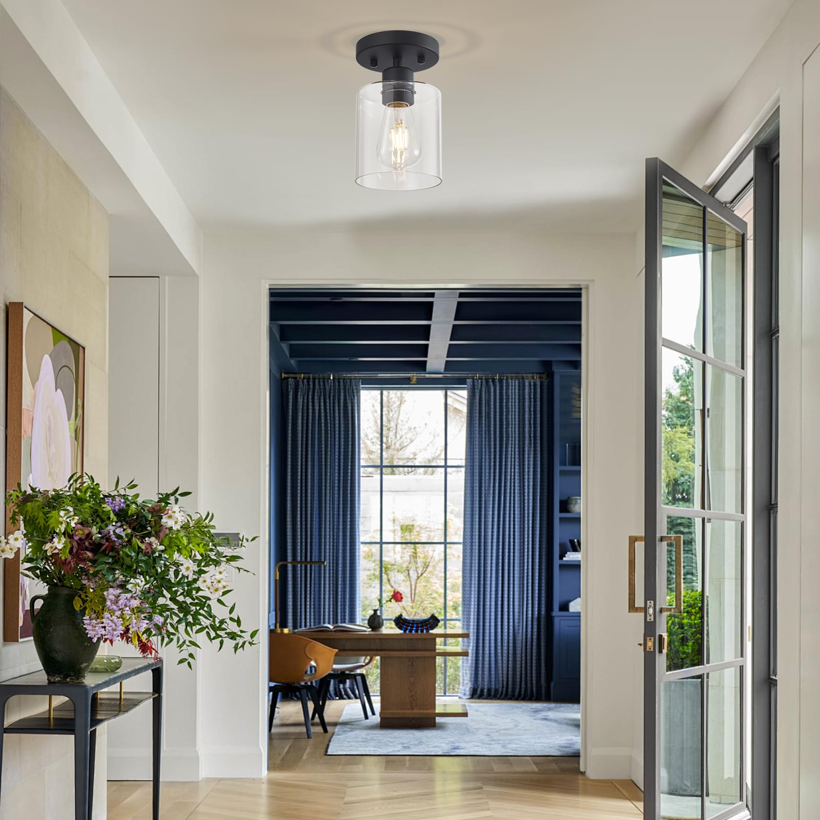 Diduio Black Semi Flush Mount Ceiling Light, 1-Light Ceiling Light Fixtures, Farmhouse Light Fixtures Ceiling Mount, Ceiling Lig