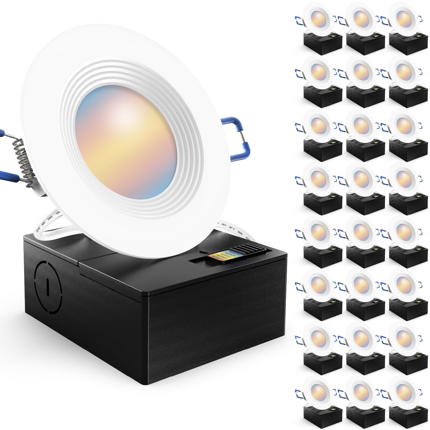 Sunco 24 Pack 3 Inch Recessed Lighting LED, Canless Ultra Thin Flush Mount Ceiling Fixture Light with Junction Box, 550 Lumens, 