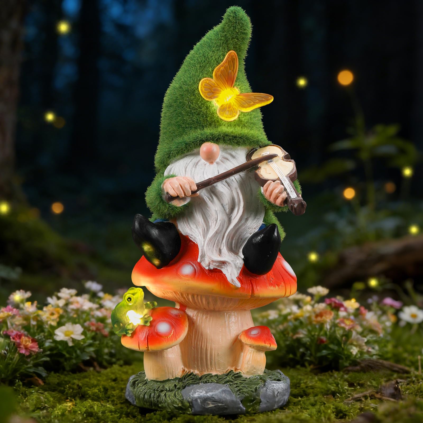 Ayadon Solar Gnomes Garden Statue Decor for Mothers Fathers Day,Gnome Figurines with LED Light for Garden Decorations for Pati