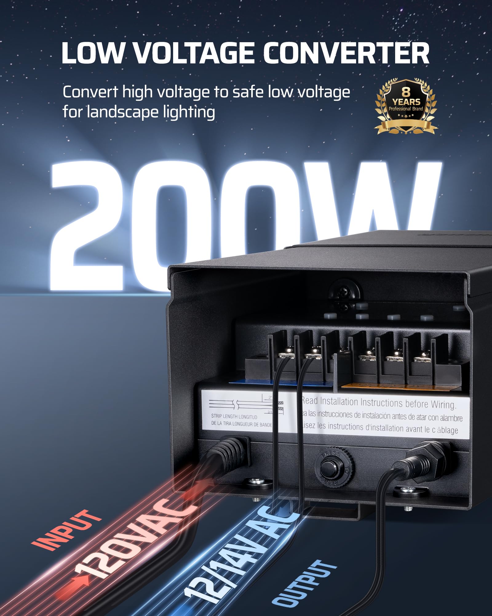 Dewenwils Low Voltage Landscape Lighting Transformer, 200W Multi Zone Low Voltage Transformer With Photocell Sensor & Timer, 120Vac To 12/14Vac, Landscape Lighting Transformer For Outdoor Garden