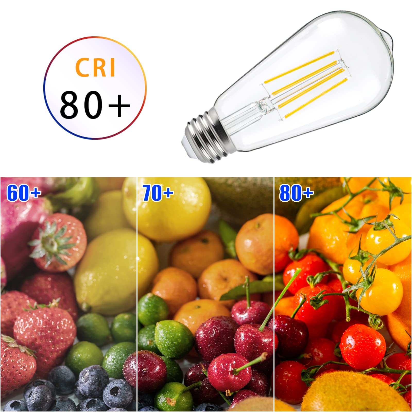 FAGUANGAO ST64 LED Dusk to Dawn Light Bulbs, 6W, 2700K Warm White, 650 Lumens, Glass, 4 Pack
