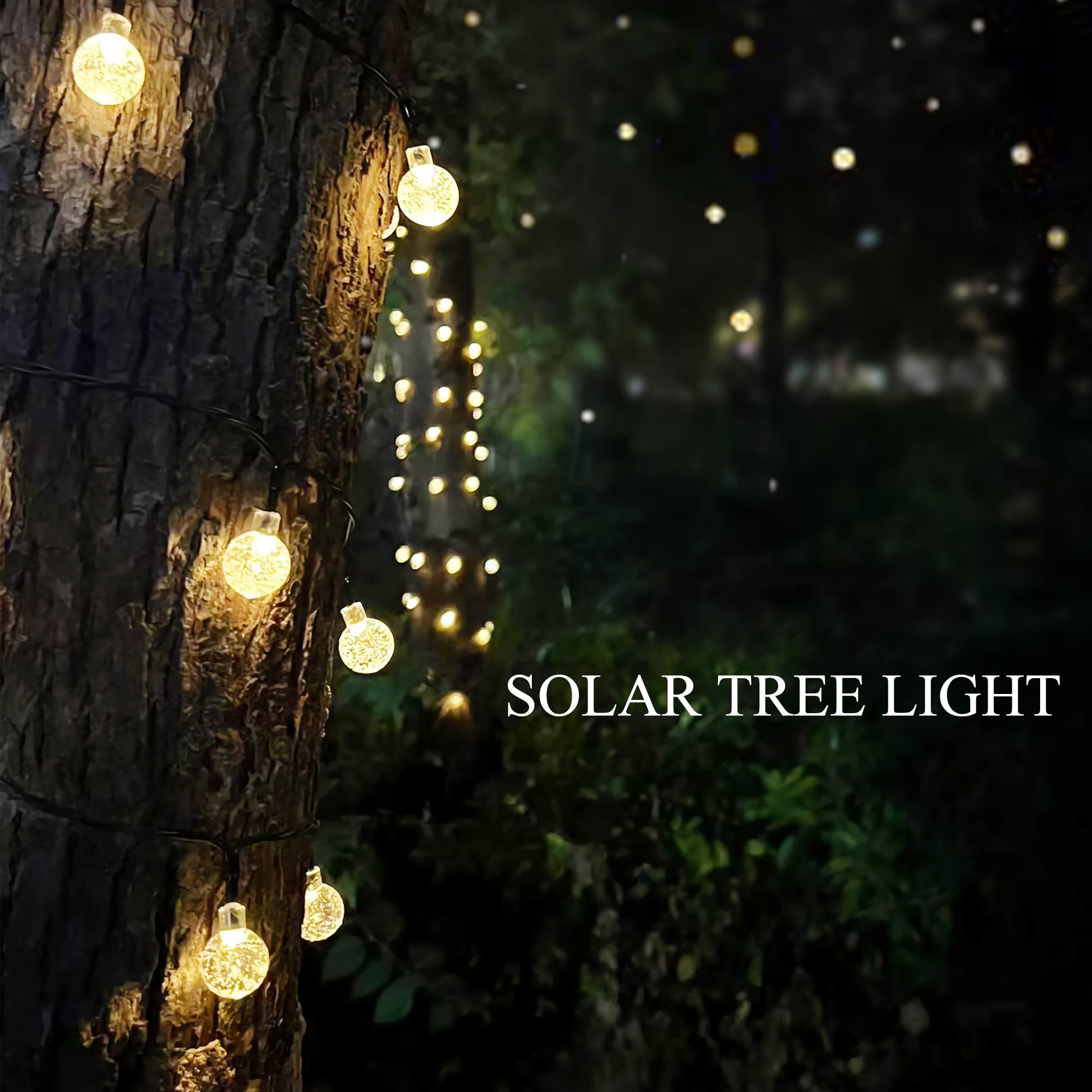 Flechllary 2-Pack Solar String Lights, 100 LED Warm White Crystal Globe, 46FT, 8 Modes, Waterproof for Outdoor Garden Party Decorations