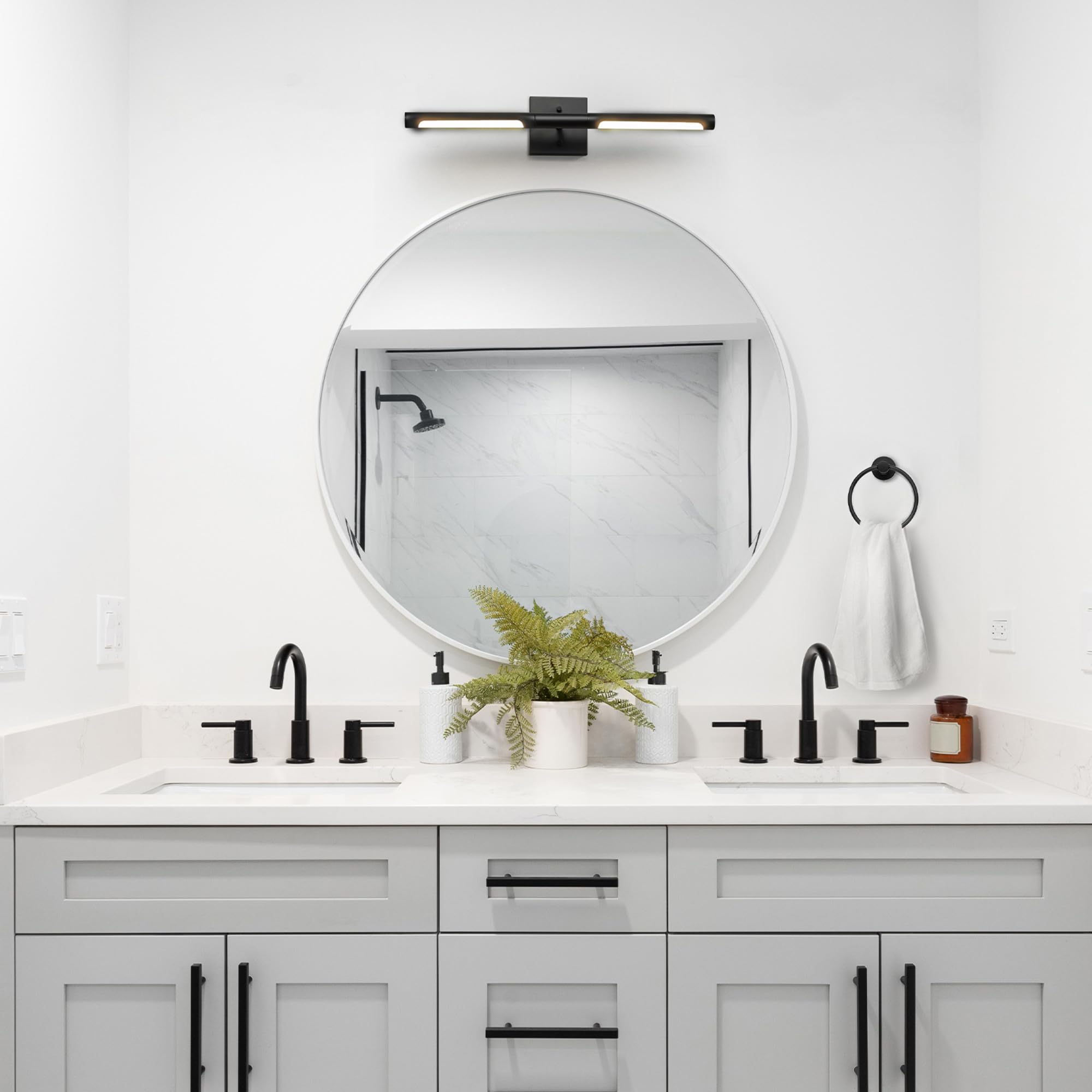 Globe Electric 63000203 5-Piece All-In-One Bathroom Accessory Set With 24'' 2-Light Led Integrated Linear Vanity Light, Black, R